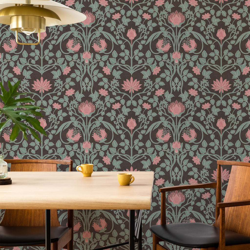 Art Nouveau Peel and Stick Wallpaper, Removable Wallpaper, Traditional Wallpaper - Dark Pink | DeccoPrint