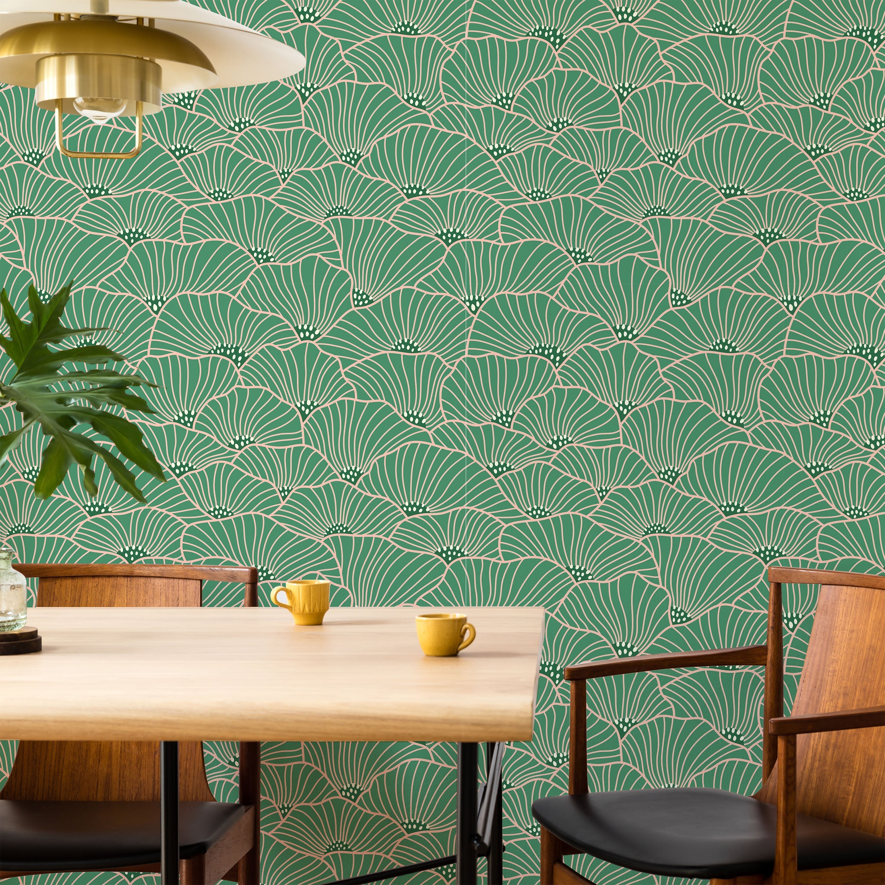 Modern Floral Peel and Stick Wallpaper, Removable Wallpaper, Traditional Wallpaper - Green | DeccoPrint