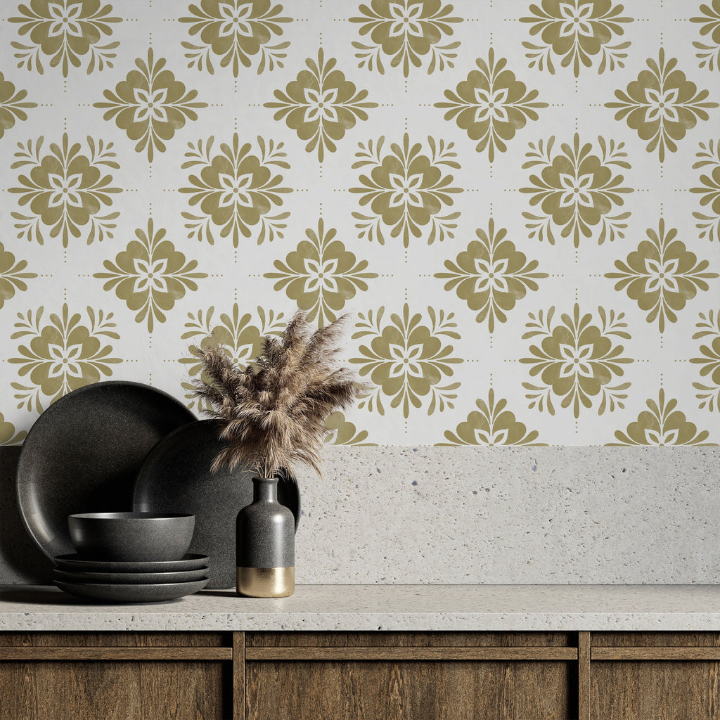 Aria Mandala Peel and Stick Wallpaper, Removable Wallpaper, Traditional Wallpaper - Beige | DeccoPrint