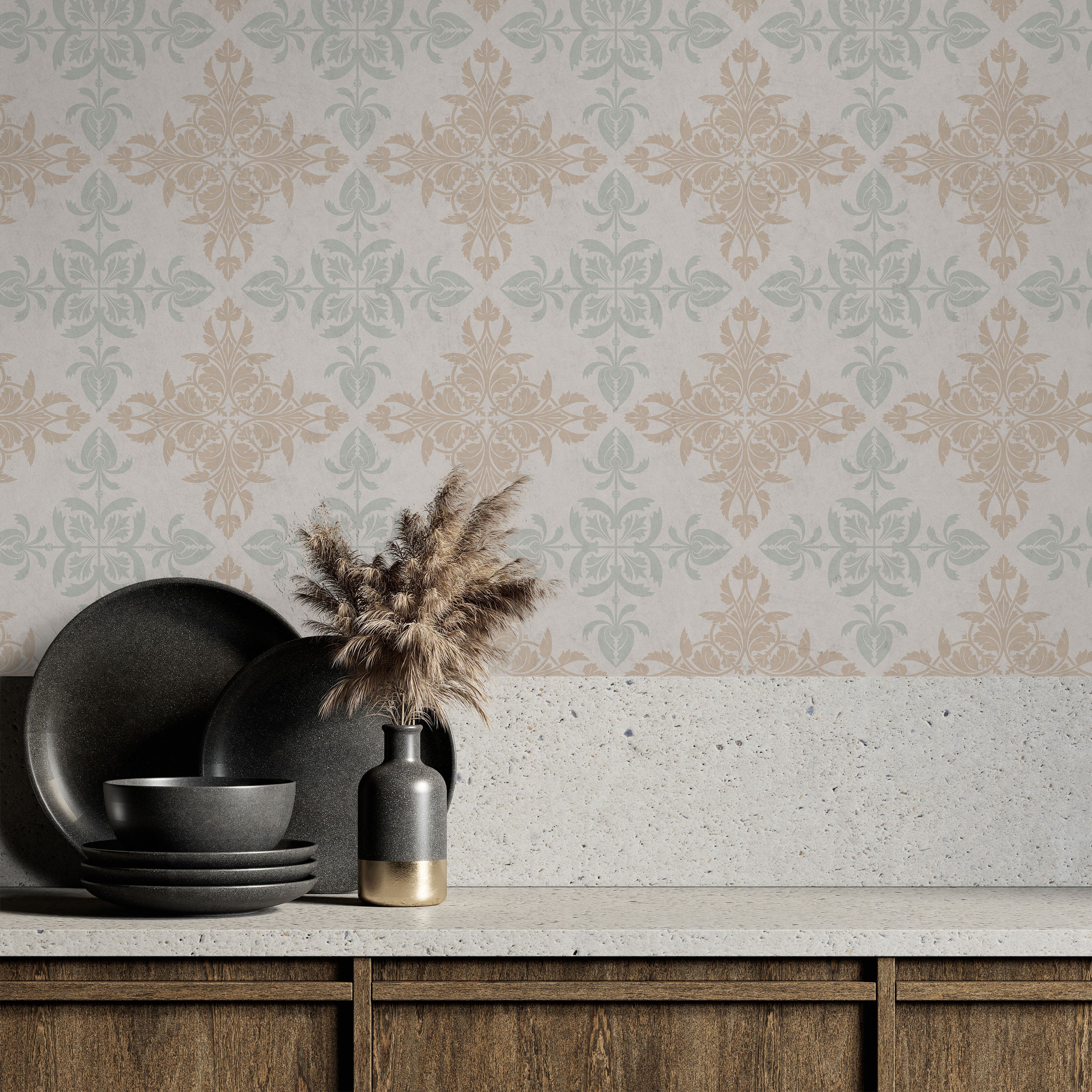 Christopher Dresser x Decorative Symmetry Peel and Stick Wallpaper, Removable Wallpaper, Traditional Wallpaper - Faded Blue | DeccoPrint