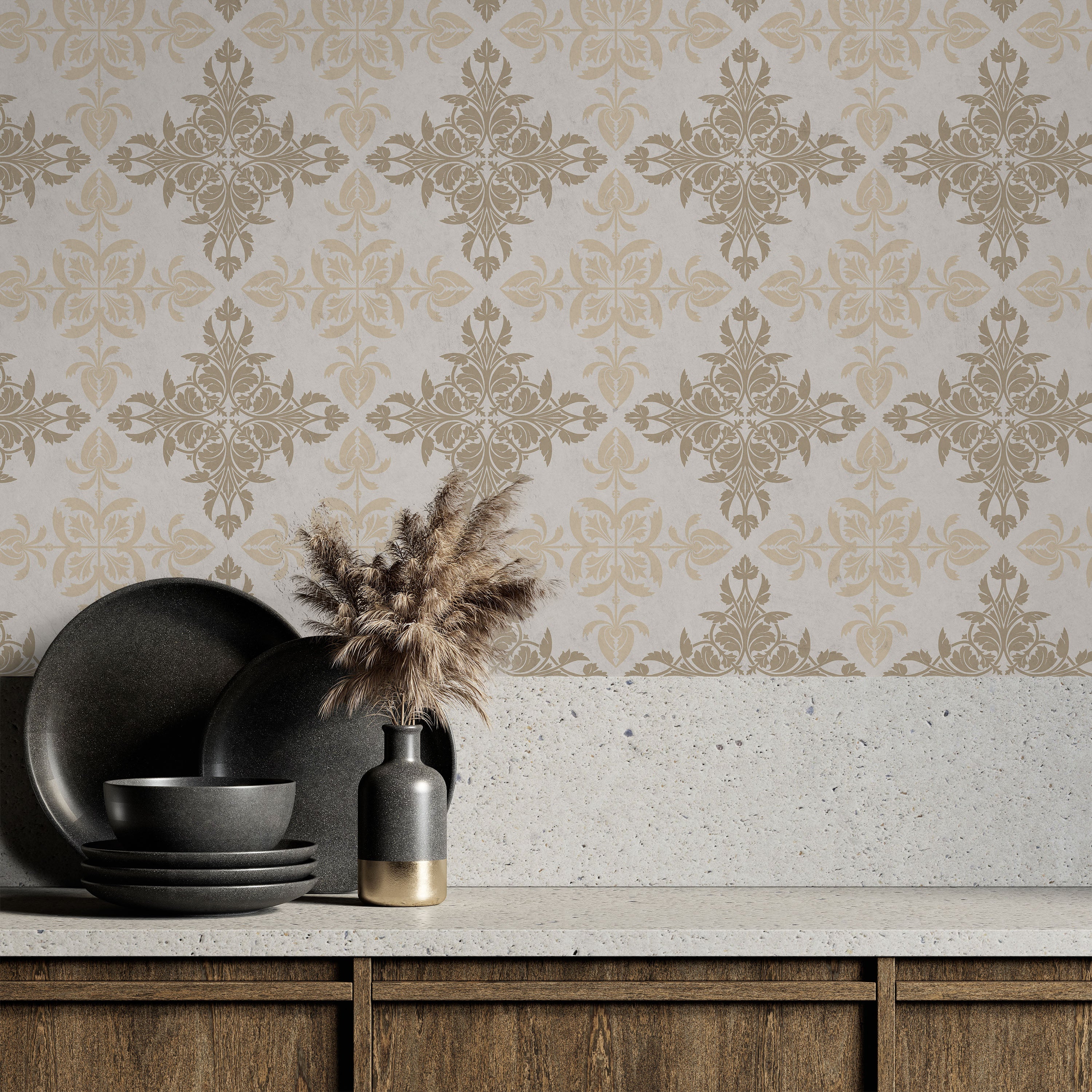 Christopher Dresser x Decorative Symmetry Peel and Stick Wallpaper, Removable Wallpaper, Traditional Wallpaper - Warm Beige | DeccoPrint