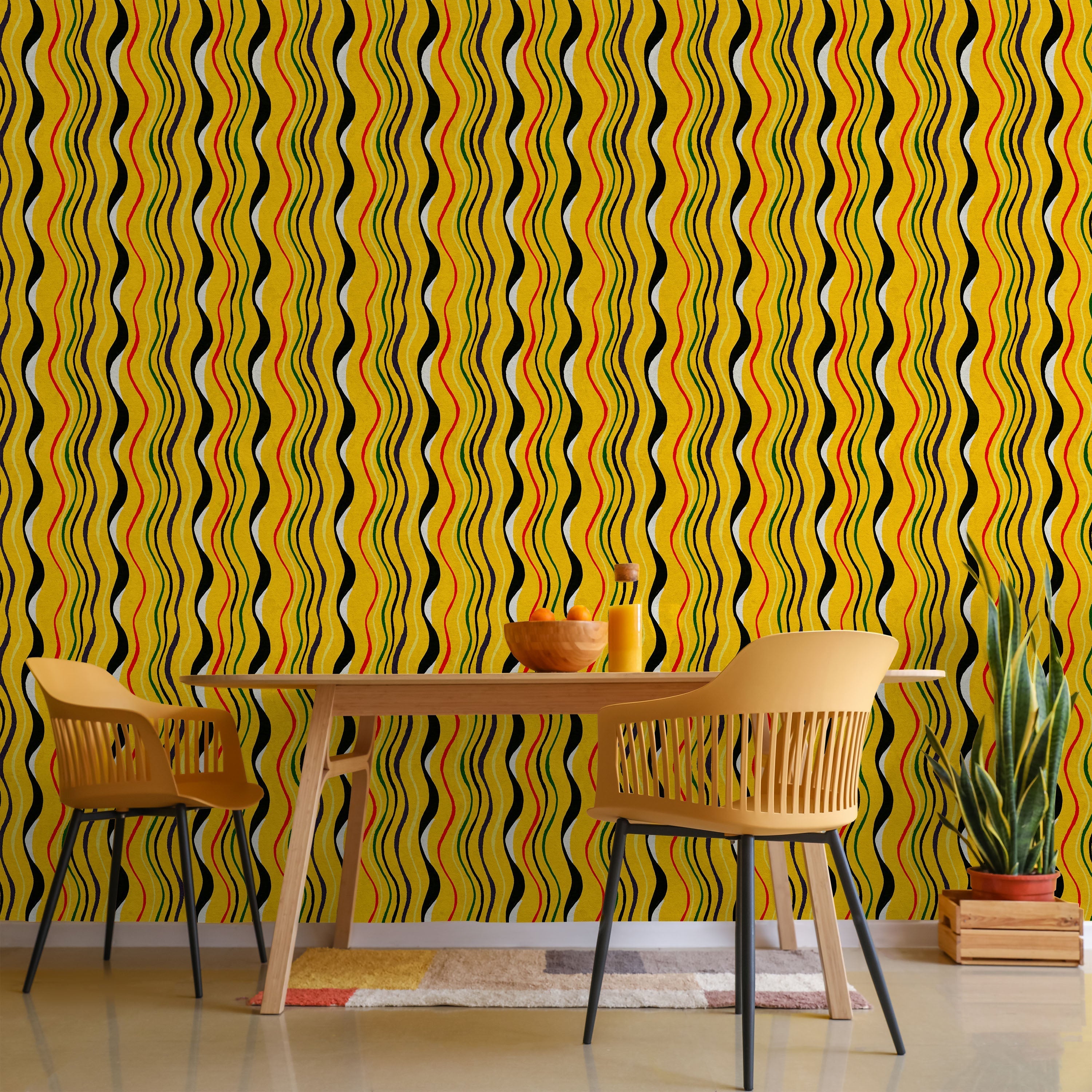 Furuya Korin x Korin Waves Peel and Stick Wallpaper, Removable Wallpaper, Traditional Wallpaper - Amber Yellow | DeccoPrint