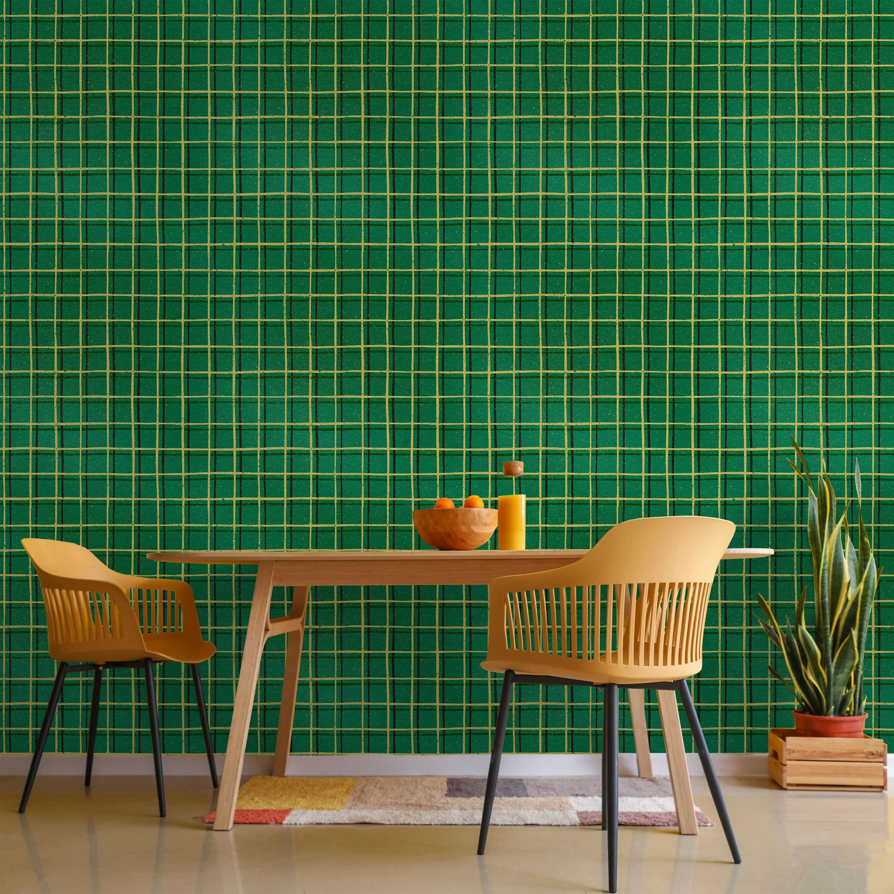 Furuya Korin x Korin Zen Grid Peel and Stick Wallpaper, Removable Wallpaper, Traditional Wallpaper - Vintage Green | DeccoPrint