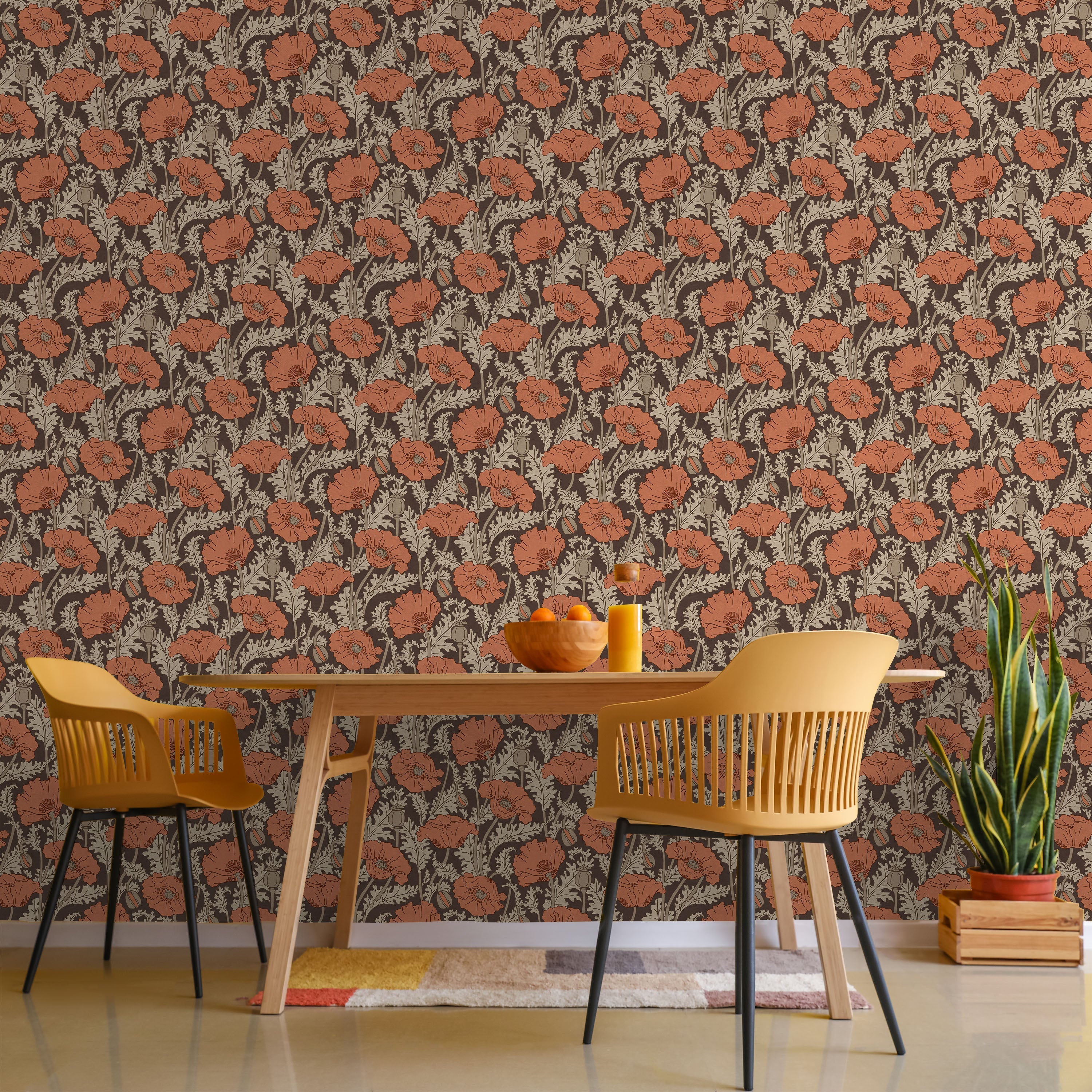Maurice Pillard Verneuil x  Poppy Peel and Stick Wallpaper, Removable Wallpaper, Traditional Wallpaper - Terracotta Orange | DeccoPrint
