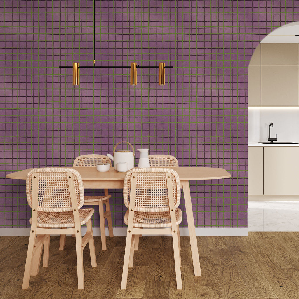Furuya Korin x Korin Zen Grid Peel and Stick Wallpaper, Removable Wallpaper, Traditional Wallpaper - Dusty Lilac | DeccoPrint