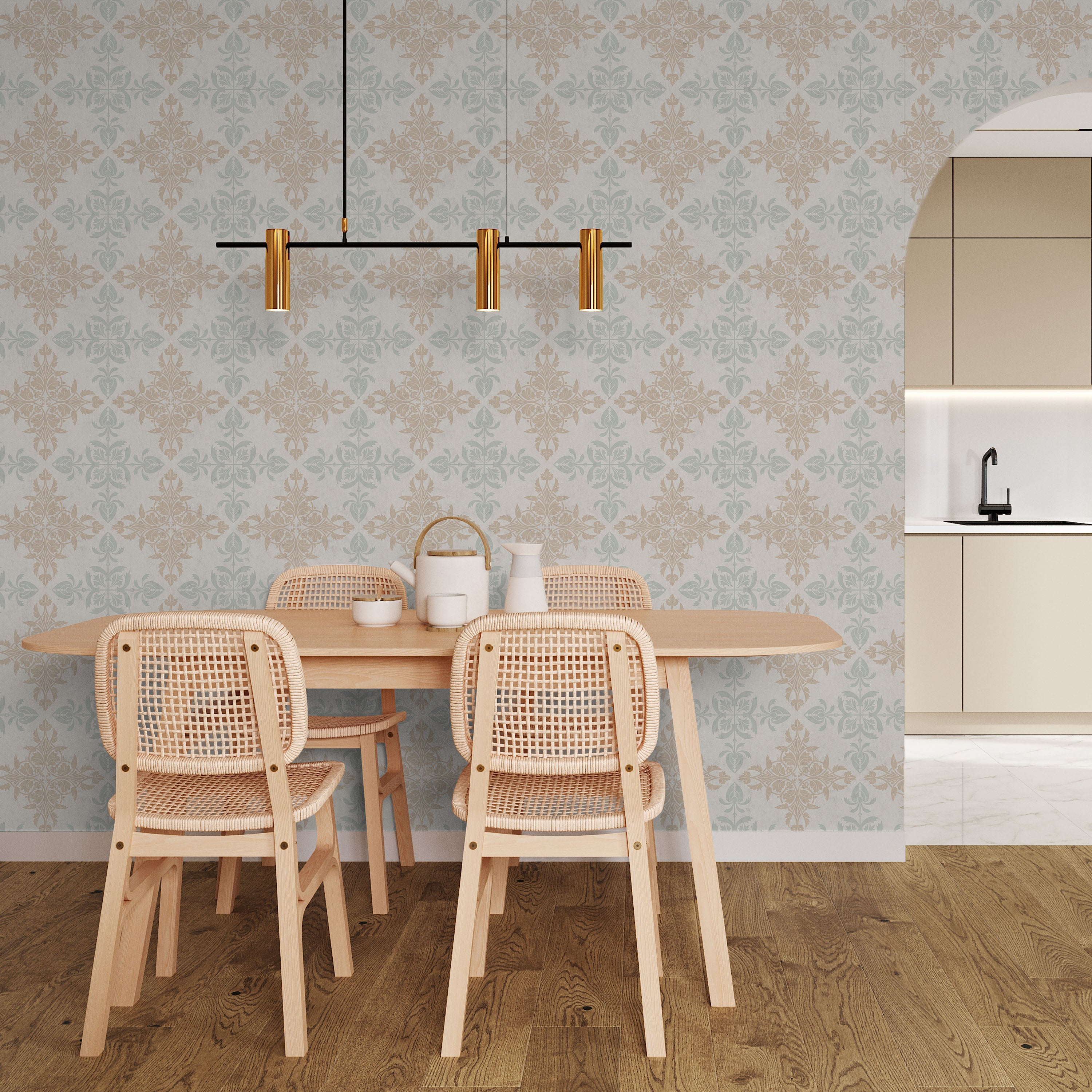 Christopher Dresser x Decorative Symmetry Peel and Stick Wallpaper, Removable Wallpaper, Traditional Wallpaper - Faded Blue | DeccoPrint