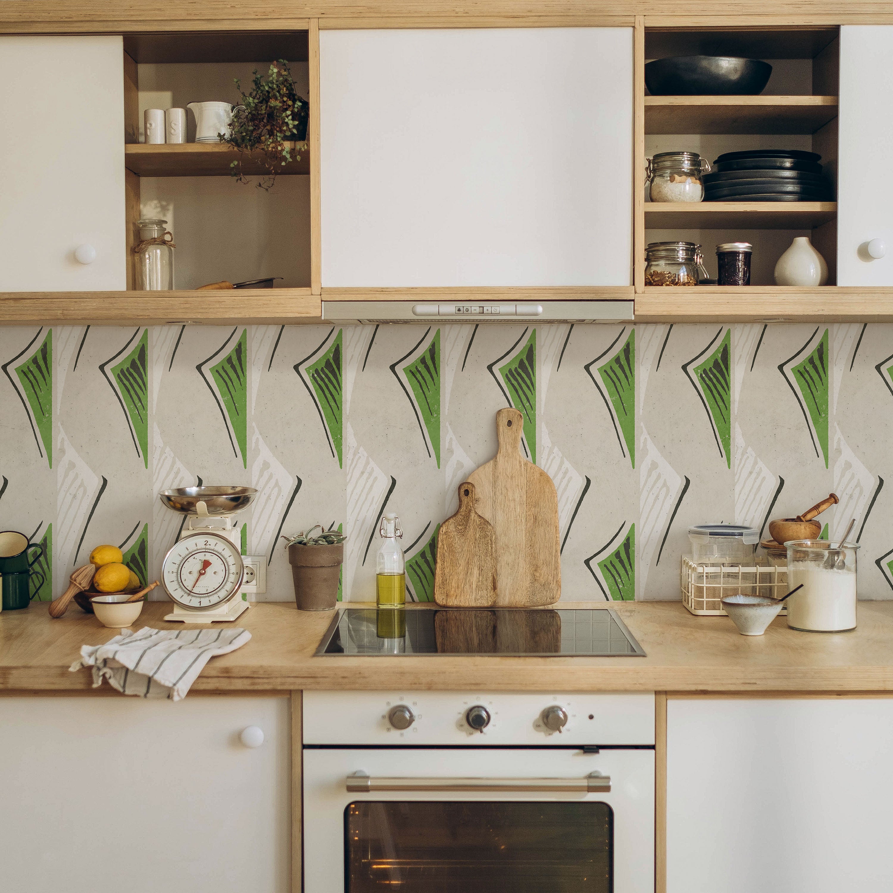 Furuya Korin x Dancing Fans Peel and Stick Wallpaper, Removable Wallpaper, Traditional Wallpaper - Dusty Green | DeccoPrint