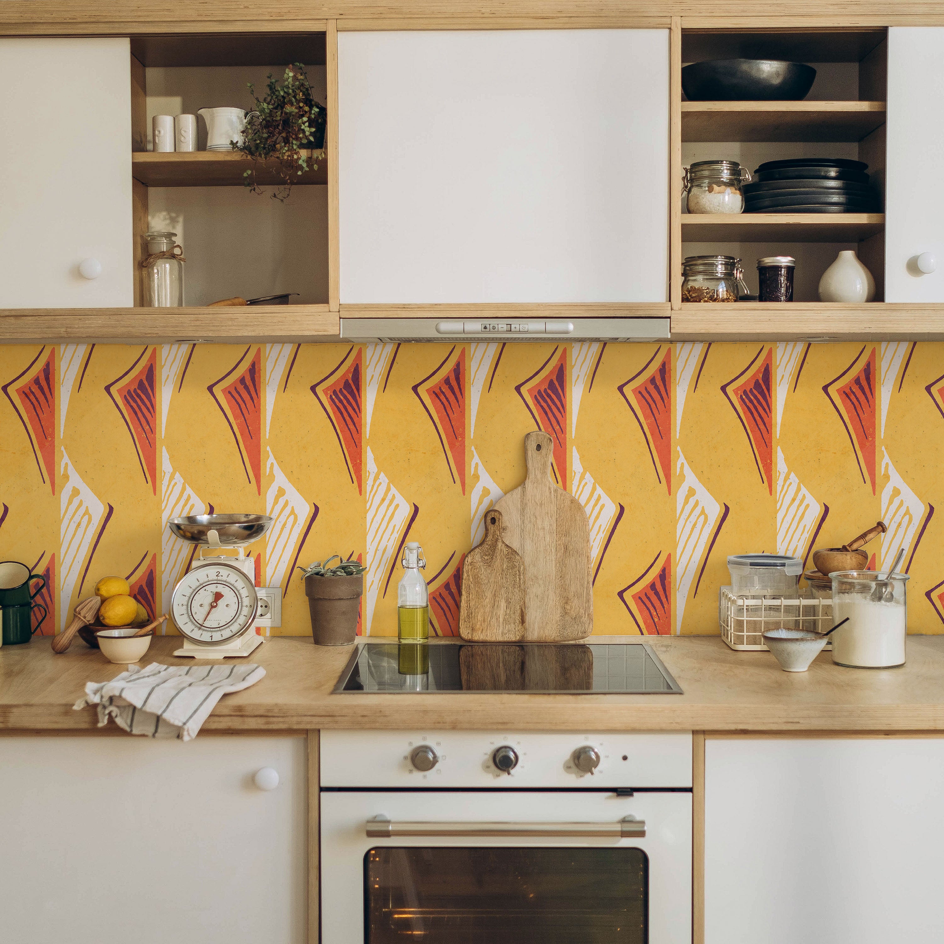 Furuya Korin x Dancing Fans Peel and Stick Wallpaper, Removable Wallpaper, Traditional Wallpaper - Light Orange | DeccoPrint