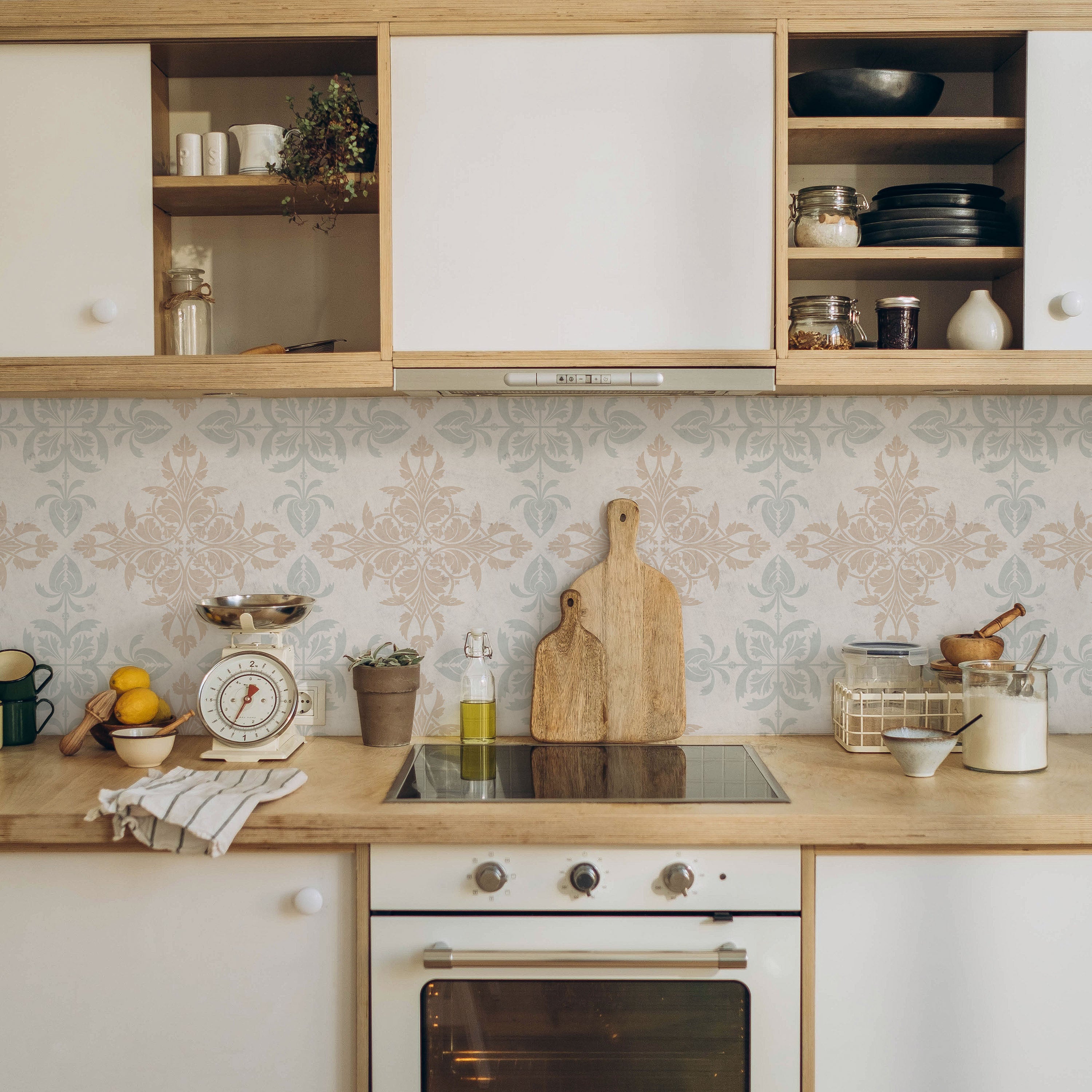 Christopher Dresser x Decorative Symmetry Peel and Stick Wallpaper, Removable Wallpaper, Traditional Wallpaper - Faded Blue | DeccoPrint