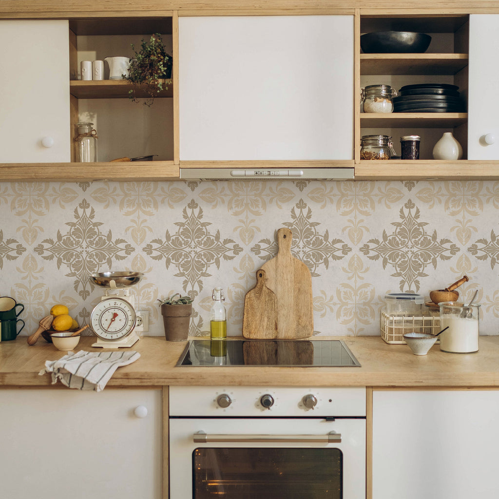 Christopher Dresser x Decorative Symmetry Peel and Stick Wallpaper, Removable Wallpaper, Traditional Wallpaper - Warm Beige | DeccoPrint