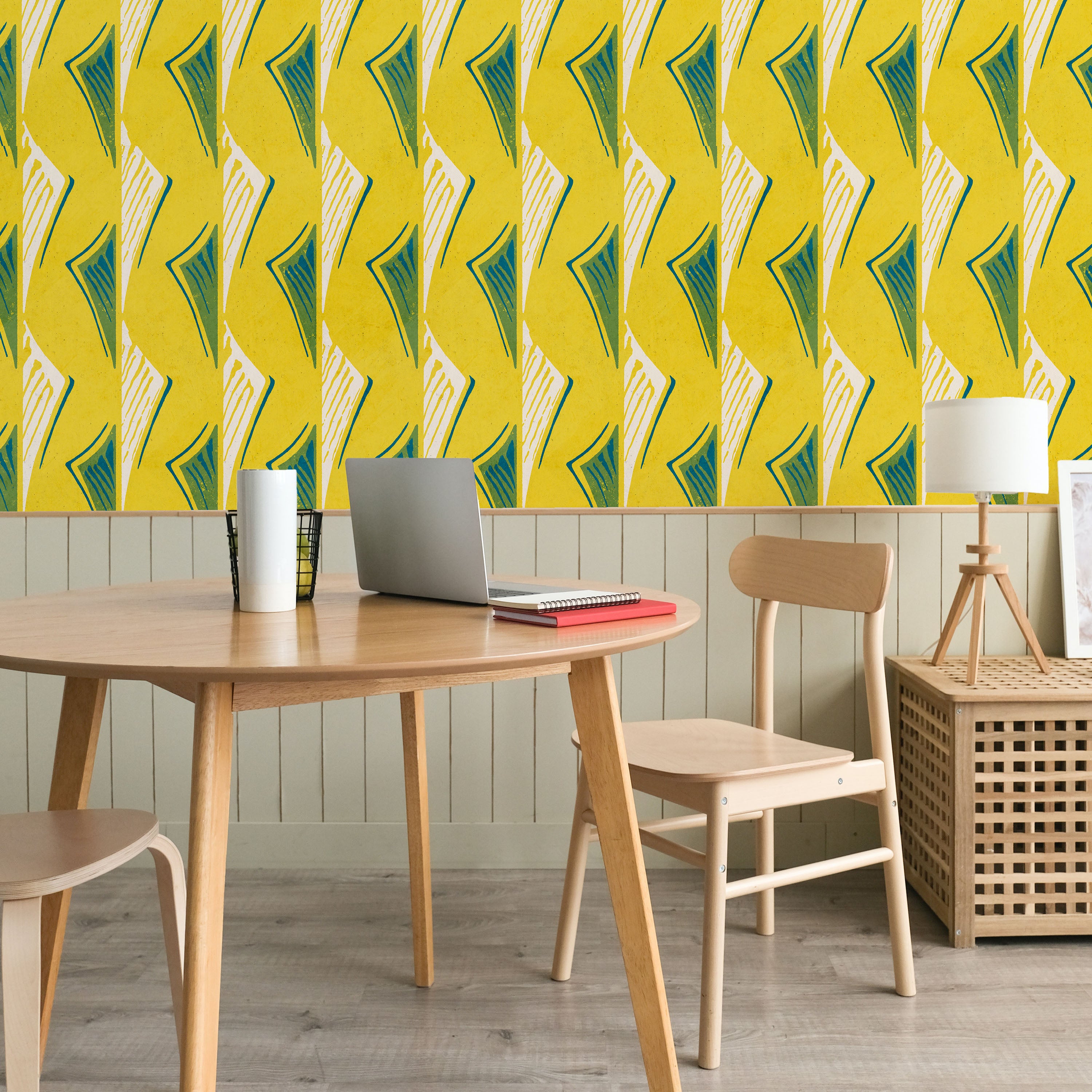 Furuya Korin x Dancing Fans Peel and Stick Wallpaper, Removable Wallpaper, Traditional Wallpaper - Bright Yellow | DeccoPrint