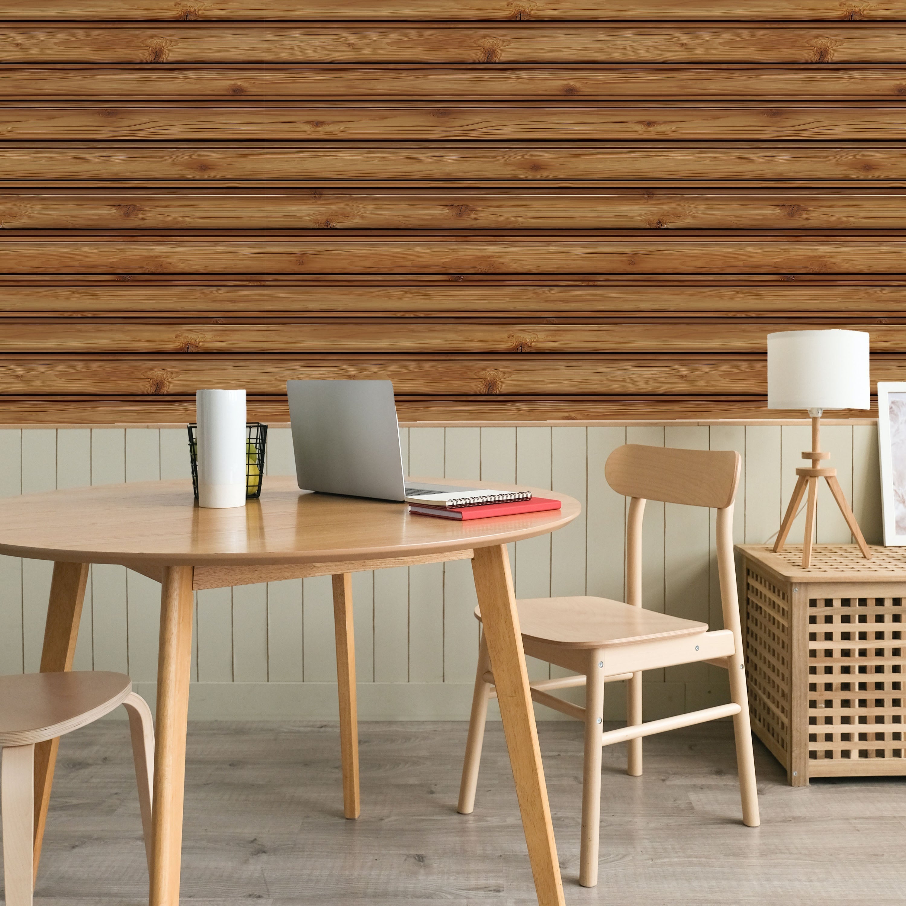 Rustic Boards Peel and Stick Wallpaper, Removable Wallpaper, Traditional Wallpaper - Golden Walnut | DeccoPrint