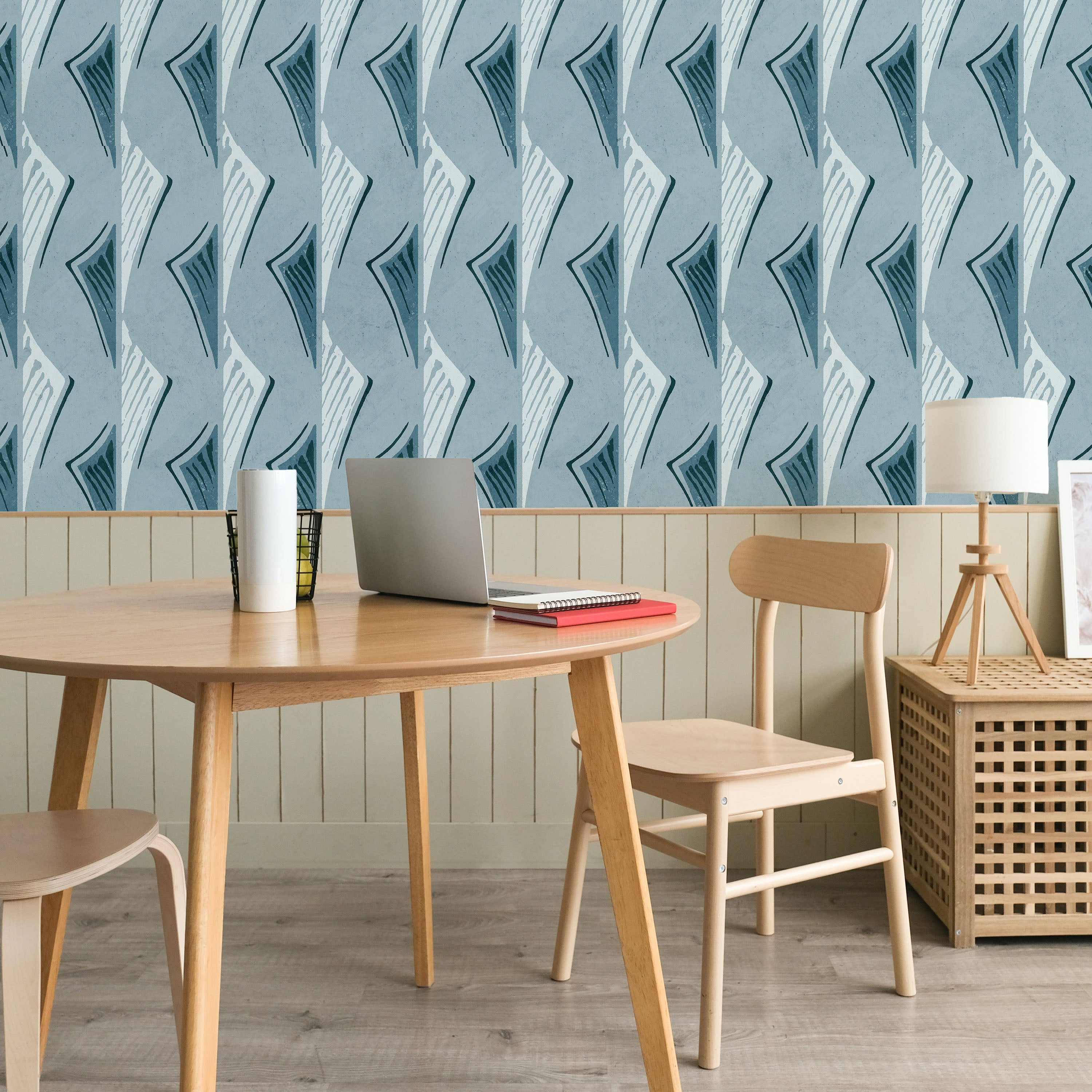 Furuya Korin x Dancing Fans Peel and Stick Wallpaper, Removable Wallpaper, Traditional Wallpaper - Soft Blue | DeccoPrint