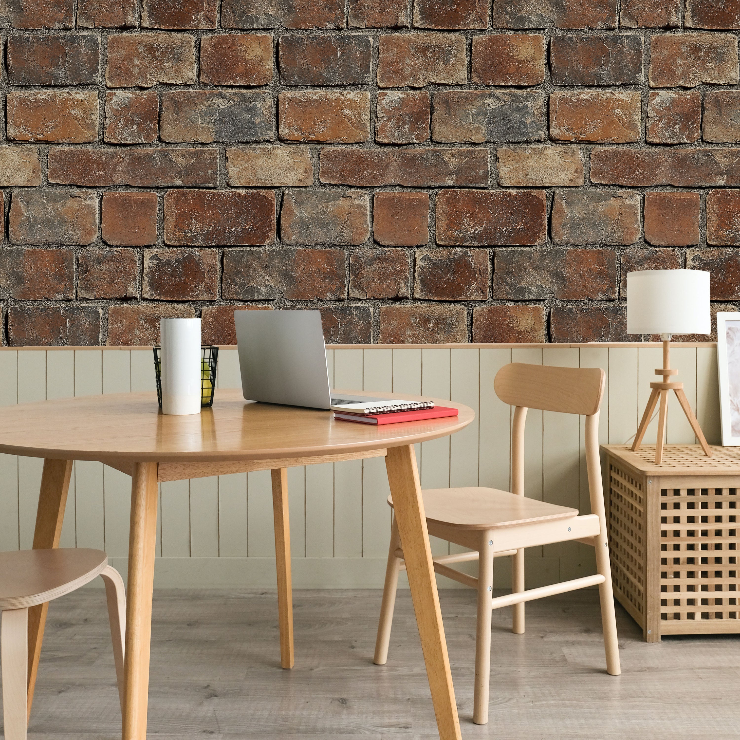Urban Masonry Peel and Stick Wallpaper, Removable Wallpaper, Traditional Wallpaper - Rust Brown Bricks | DeccoPrint