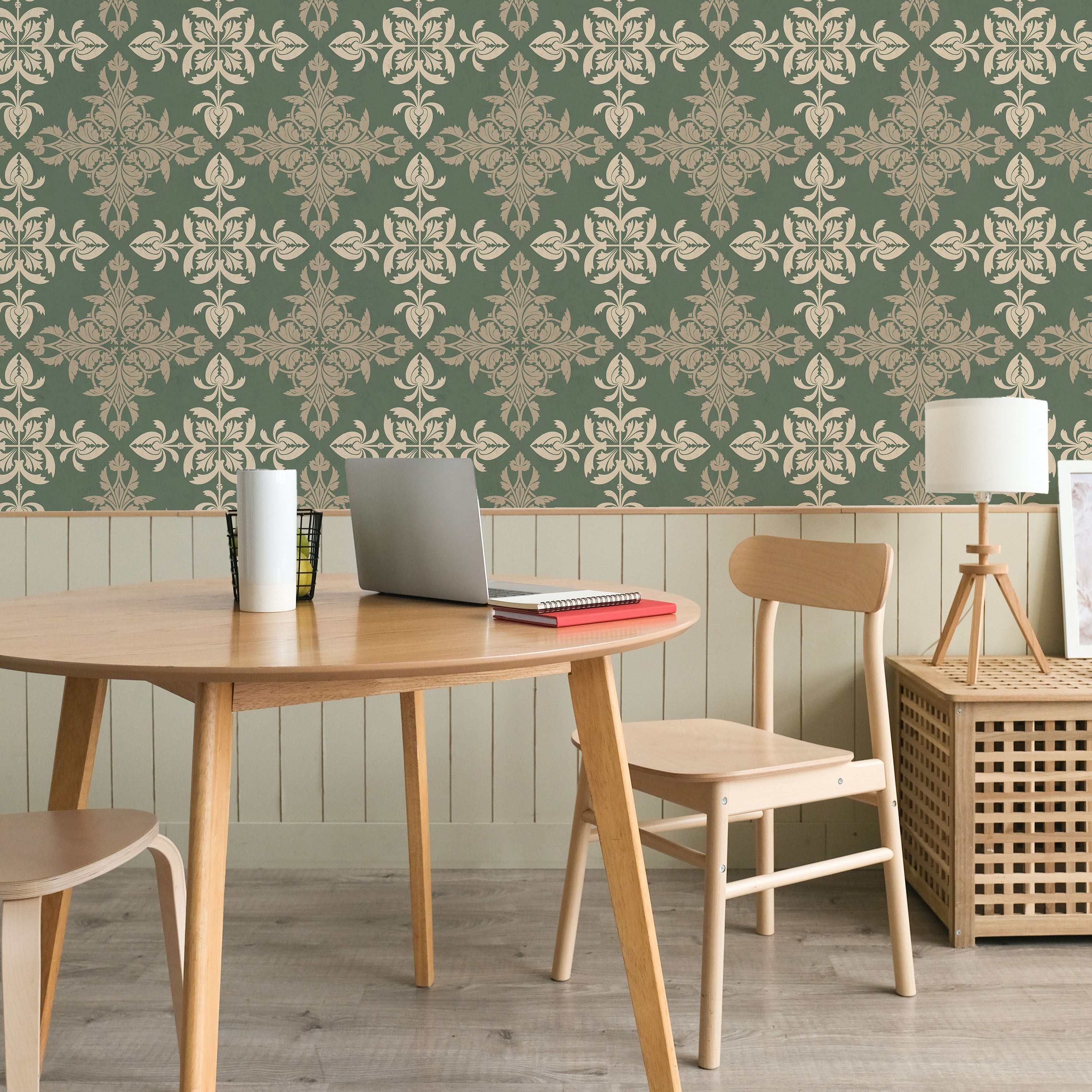 Christopher Dresser x Decorative Symmetry Peel and Stick Wallpaper, Removable Wallpaper, Traditional Wallpaper - Dusty Green | DeccoPrint
