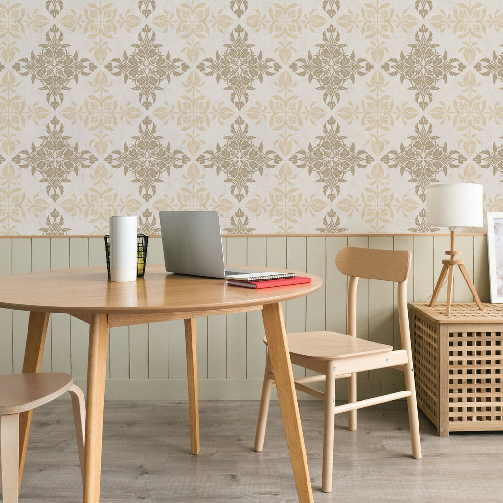 Christopher Dresser x Decorative Symmetry Peel and Stick Wallpaper, Removable Wallpaper, Traditional Wallpaper - Warm Beige | DeccoPrint