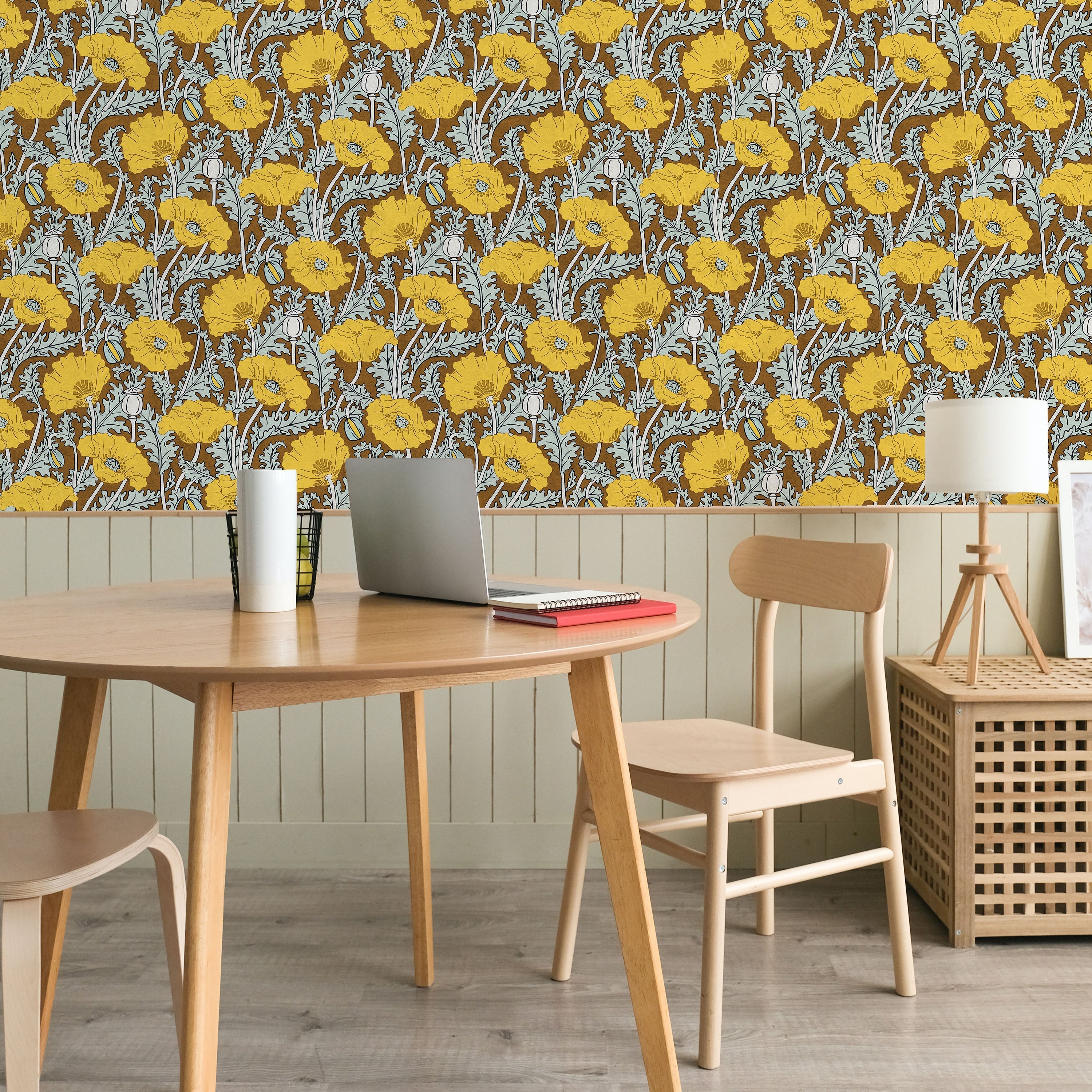 Maurice Pillard Verneuil x  Poppy Peel and Stick Wallpaper, Removable Wallpaper, Traditional Wallpaper - Rustic Brown | DeccoPrint