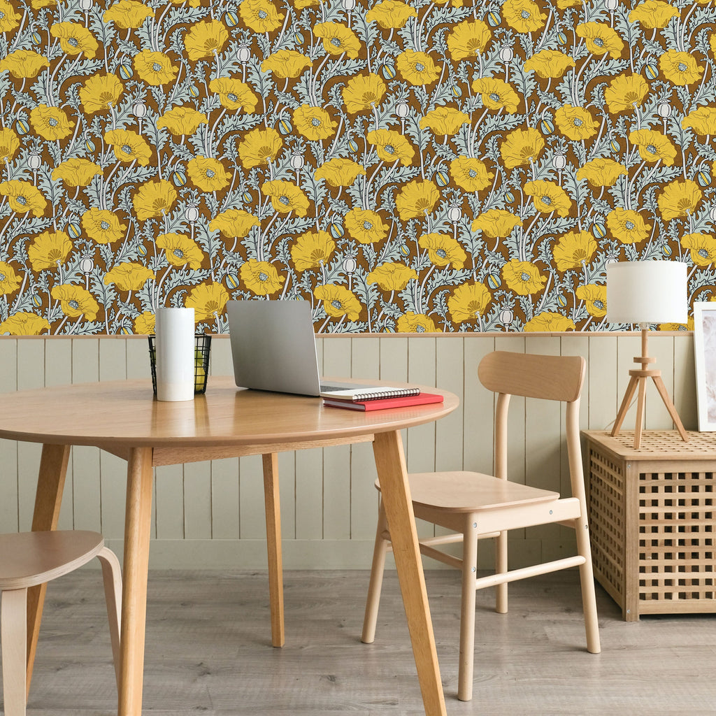 Maurice Pillard Verneuil x  Poppy Peel and Stick Wallpaper, Removable Wallpaper, Traditional Wallpaper - Rustic Brown | DeccoPrint