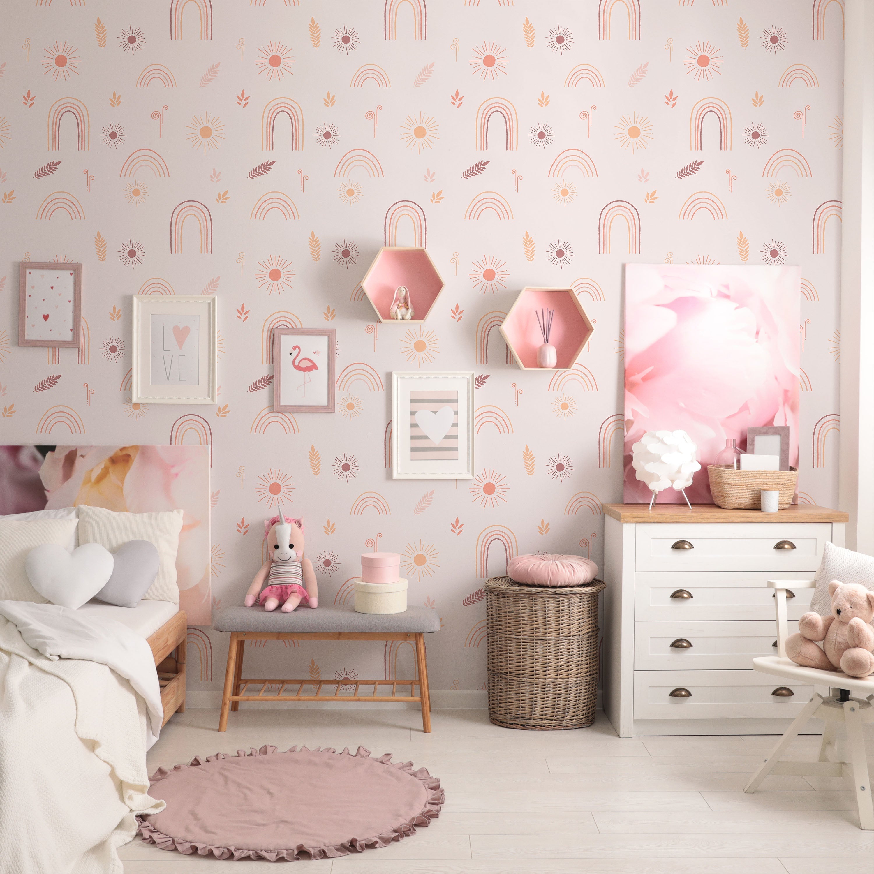Child's Dreams Peel and Stick Wallpaper, Removable Wallpaper, Traditional Wallpaper - Dusty Pink | DeccoPrint