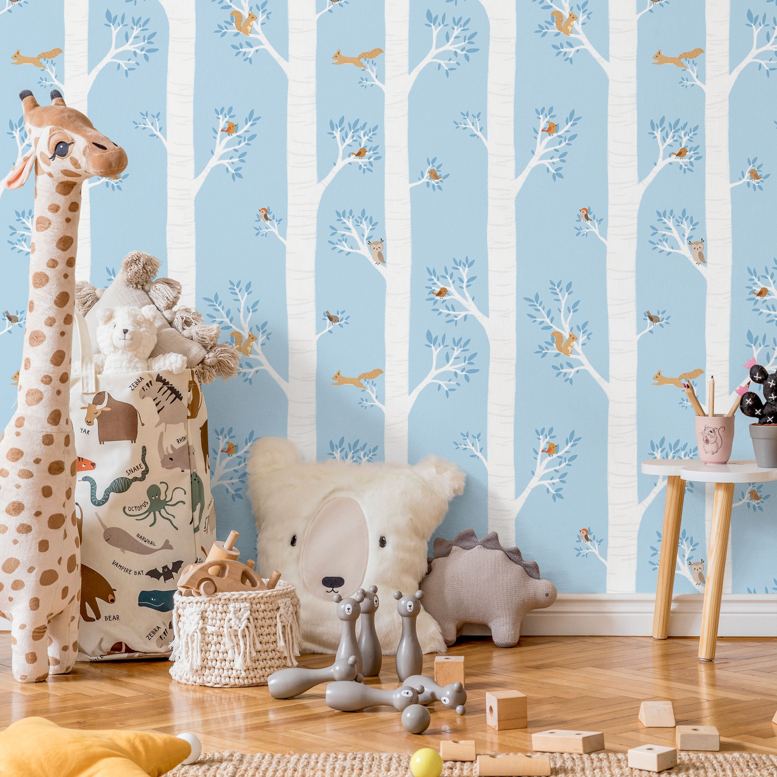 Treetop Tales Peel and Stick Wallpaper, Removable Wallpaper, Traditional Wallpaper - Light Blue | DeccoPrint