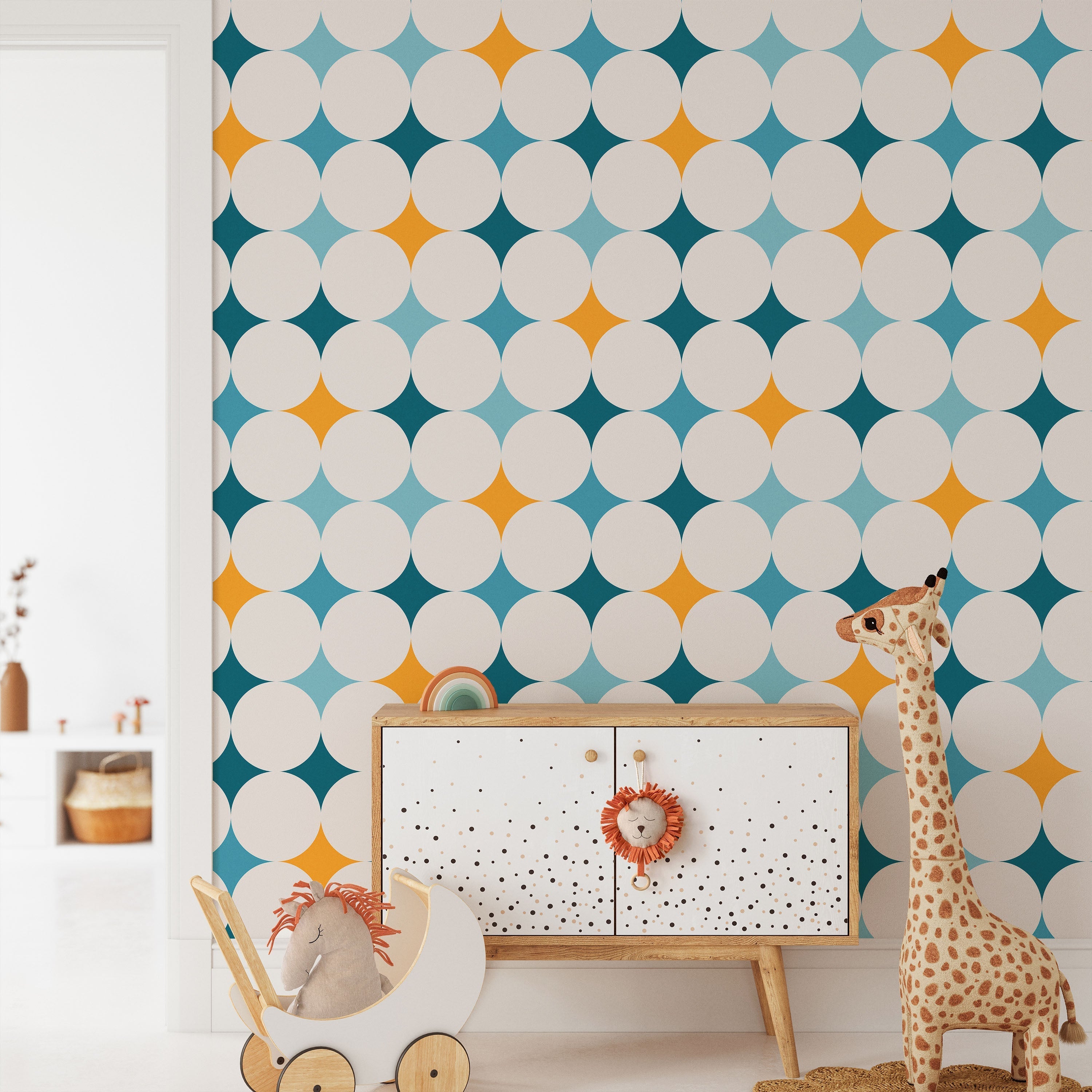 Abstract Bauhaus Peel and Stick Wallpaper, Removable Wallpaper, Traditional Wallpaper - Blue | DeccoPrint