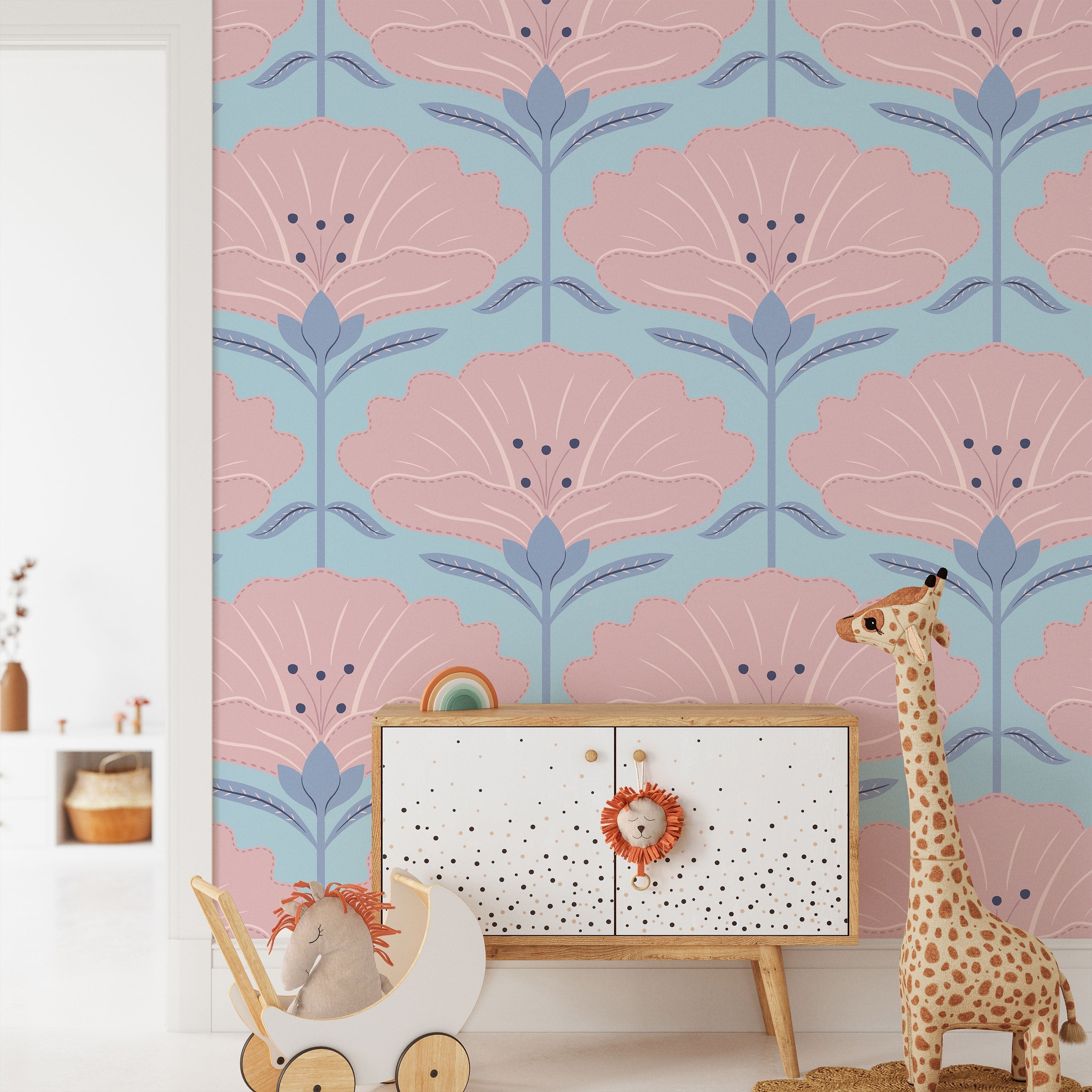 Dreamy Daisies Peel and Stick Wallpaper, Removable Wallpaper, Traditional Wallpaper - Blue | DeccoPrint