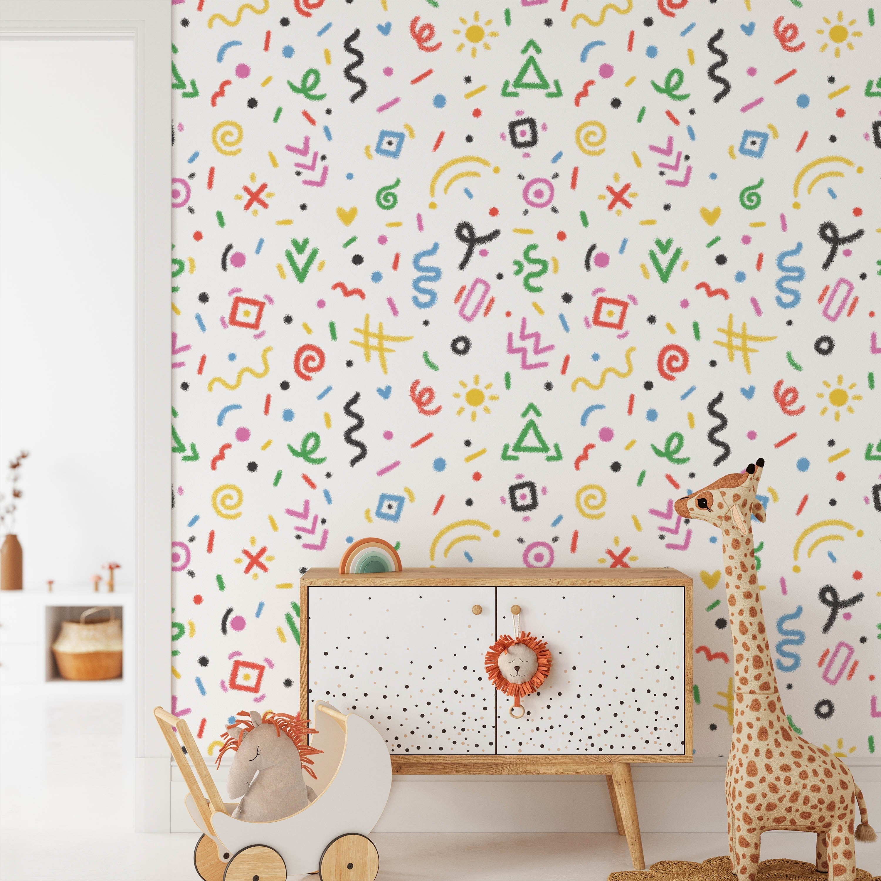 Chalk Doodles Peel and Stick Wallpaper, Removable Wallpaper, Traditional Wallpaper - Chalk White | DeccoPrint