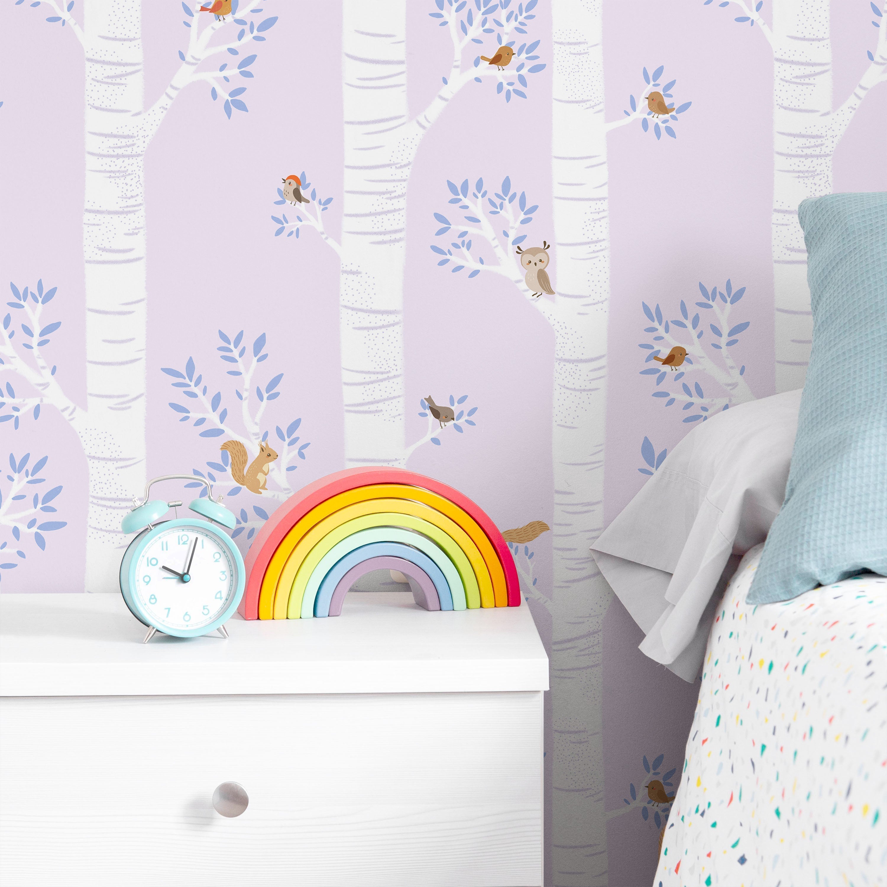 Treetop Tales Peel and Stick Wallpaper, Removable Wallpaper, Traditional Wallpaper - Soft Lilac | DeccoPrint