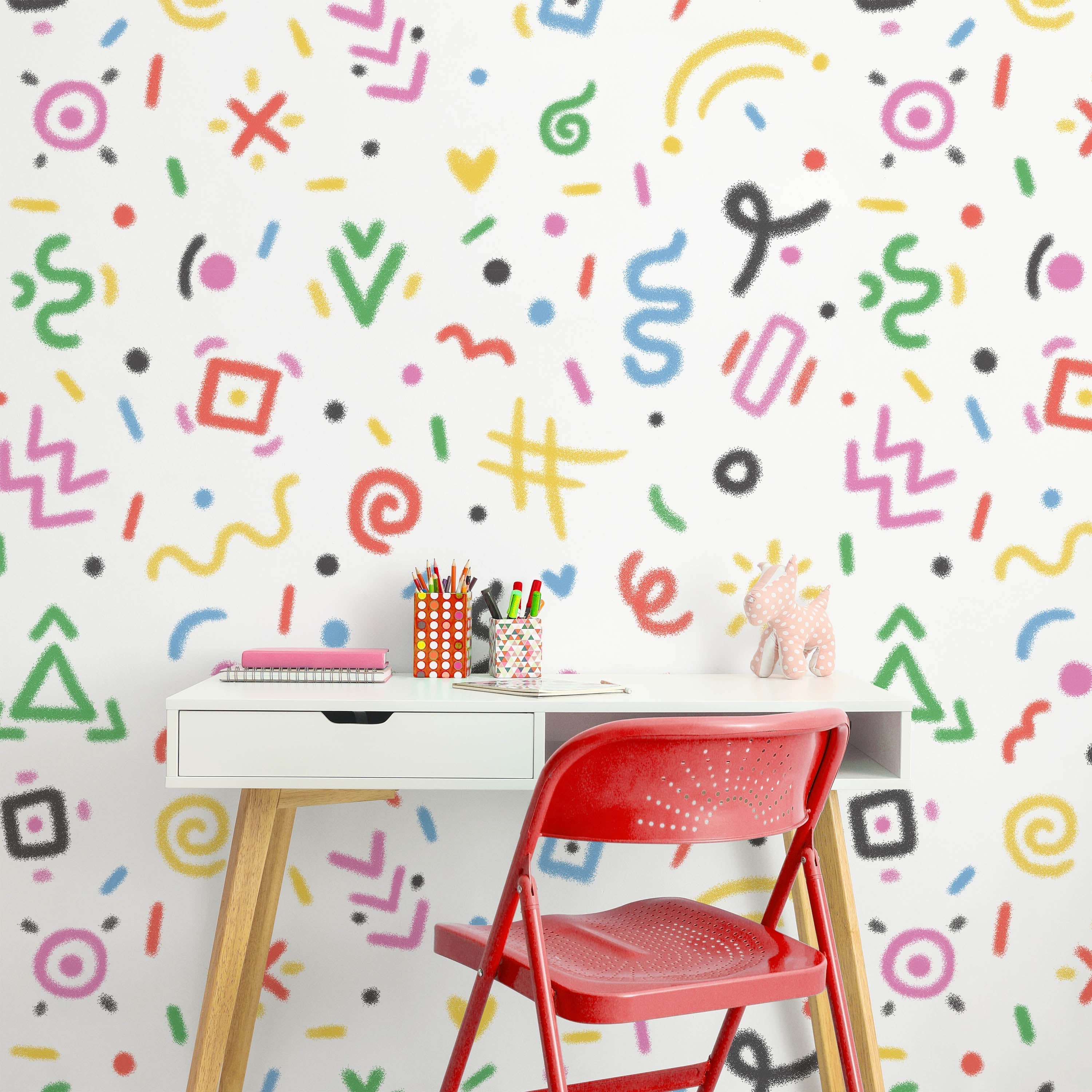 Chalk Doodles Peel and Stick Wallpaper, Removable Wallpaper, Traditional Wallpaper - Chalk White | DeccoPrint