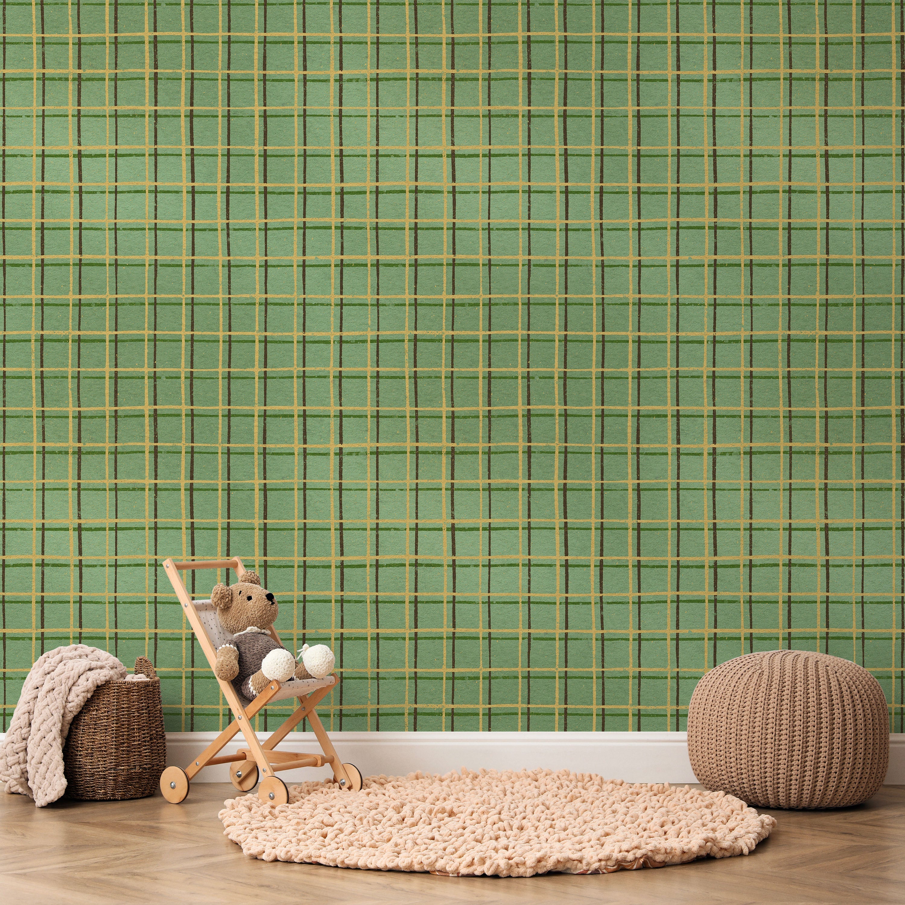 Furuya Korin x Korin Zen Grid Peel and Stick Wallpaper, Removable Wallpaper, Traditional Wallpaper - Light Sage | DeccoPrint