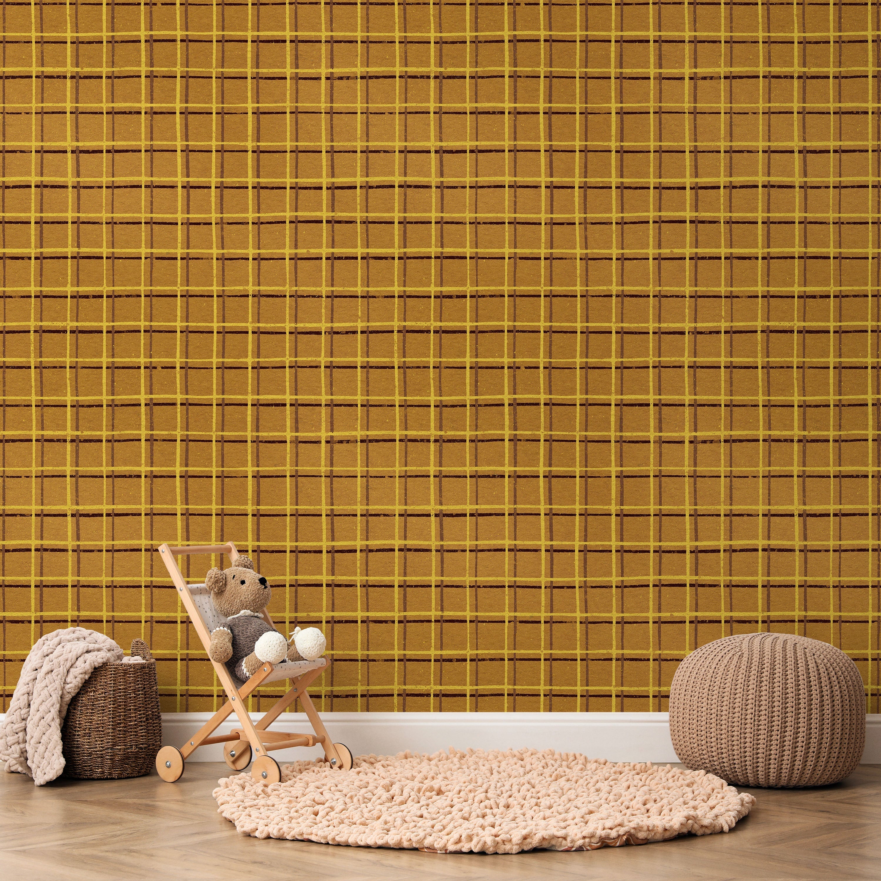 Furuya Korin x Korin Zen Grid Peel and Stick Wallpaper, Removable Wallpaper, Traditional Wallpaper - Warm Orange | DeccoPrint