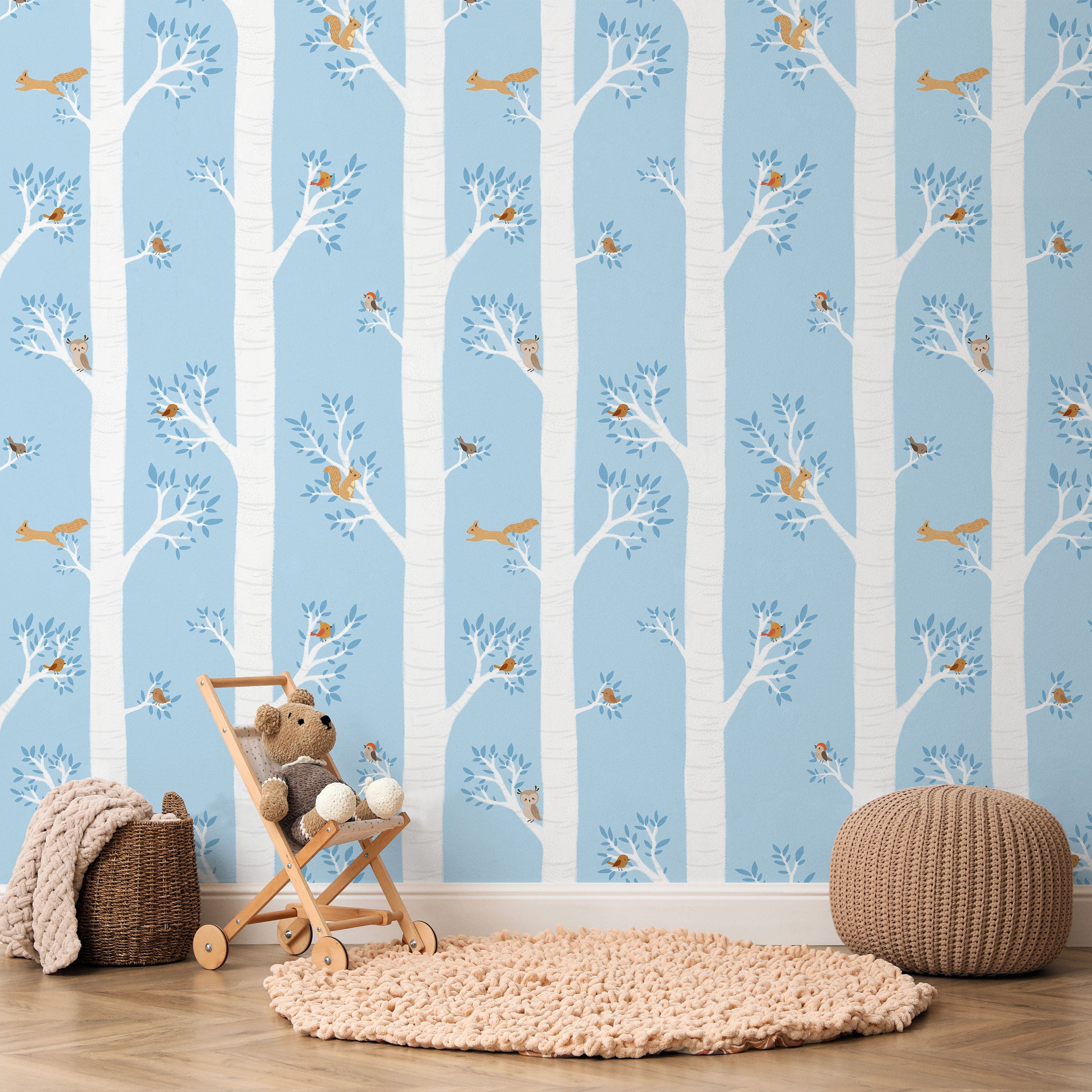 Treetop Tales Peel and Stick Wallpaper, Removable Wallpaper, Traditional Wallpaper - Light Blue | DeccoPrint