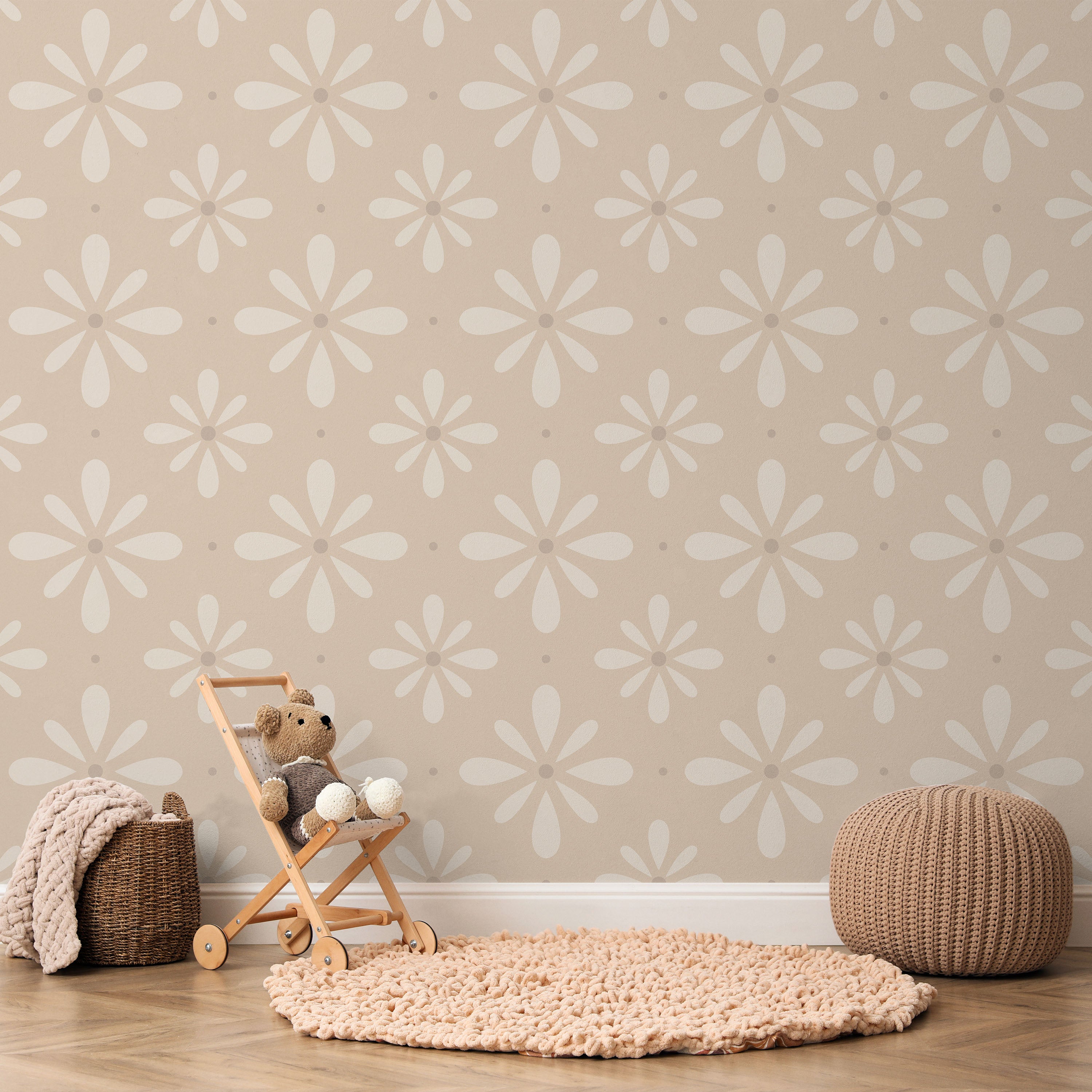 Pastel Blooms Peel and Stick Wallpaper, Removable Wallpaper, Traditional Wallpaper - Soft Brown | DeccoPrint