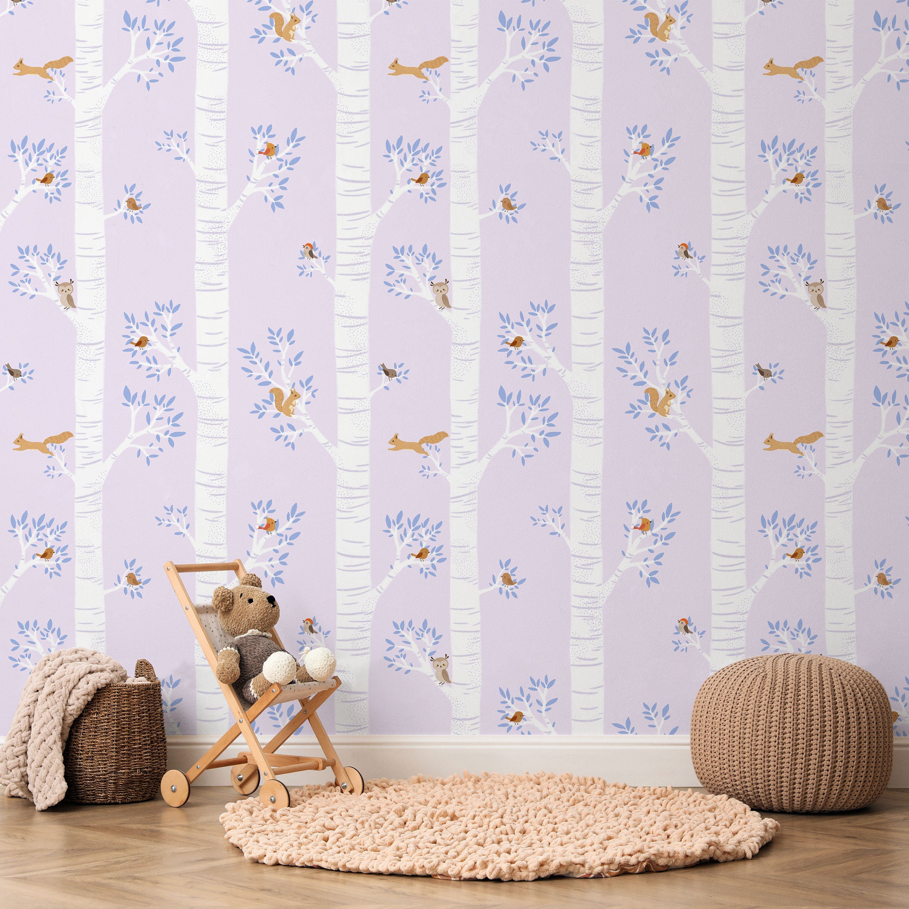 Treetop Tales Peel and Stick Wallpaper, Removable Wallpaper, Traditional Wallpaper - Soft Lilac | DeccoPrint