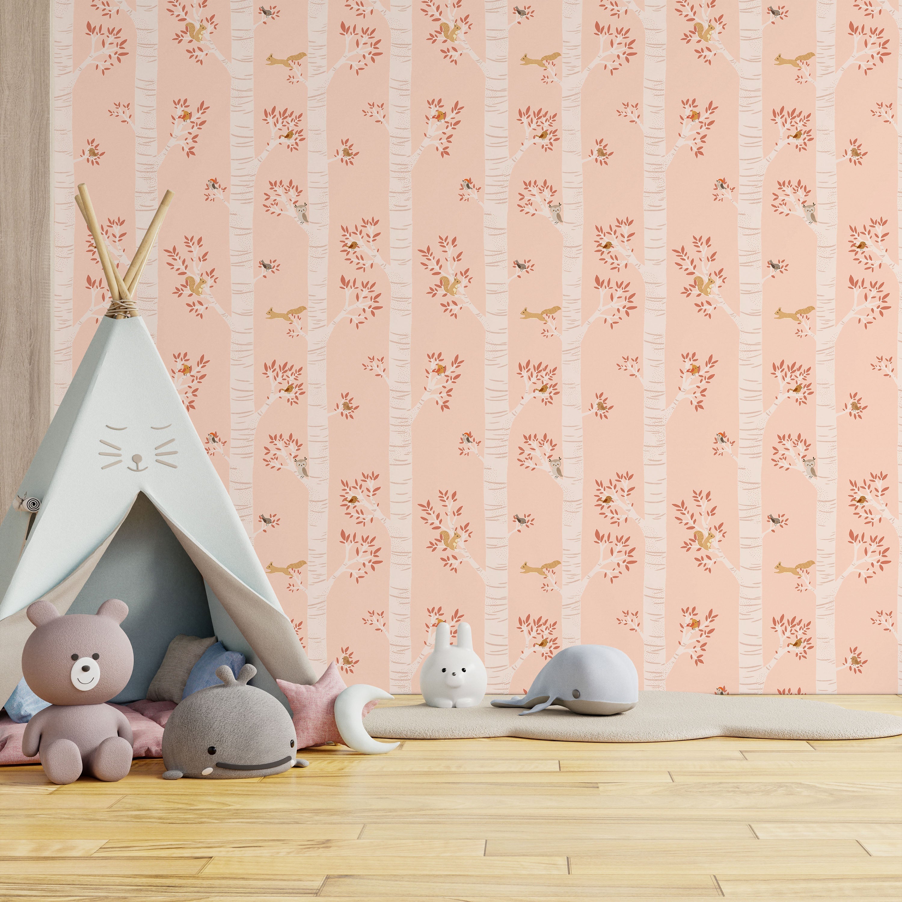 Treetop Tales Peel and Stick Wallpaper, Removable Wallpaper, Traditional Wallpaper - Peachy Blush | DeccoPrint