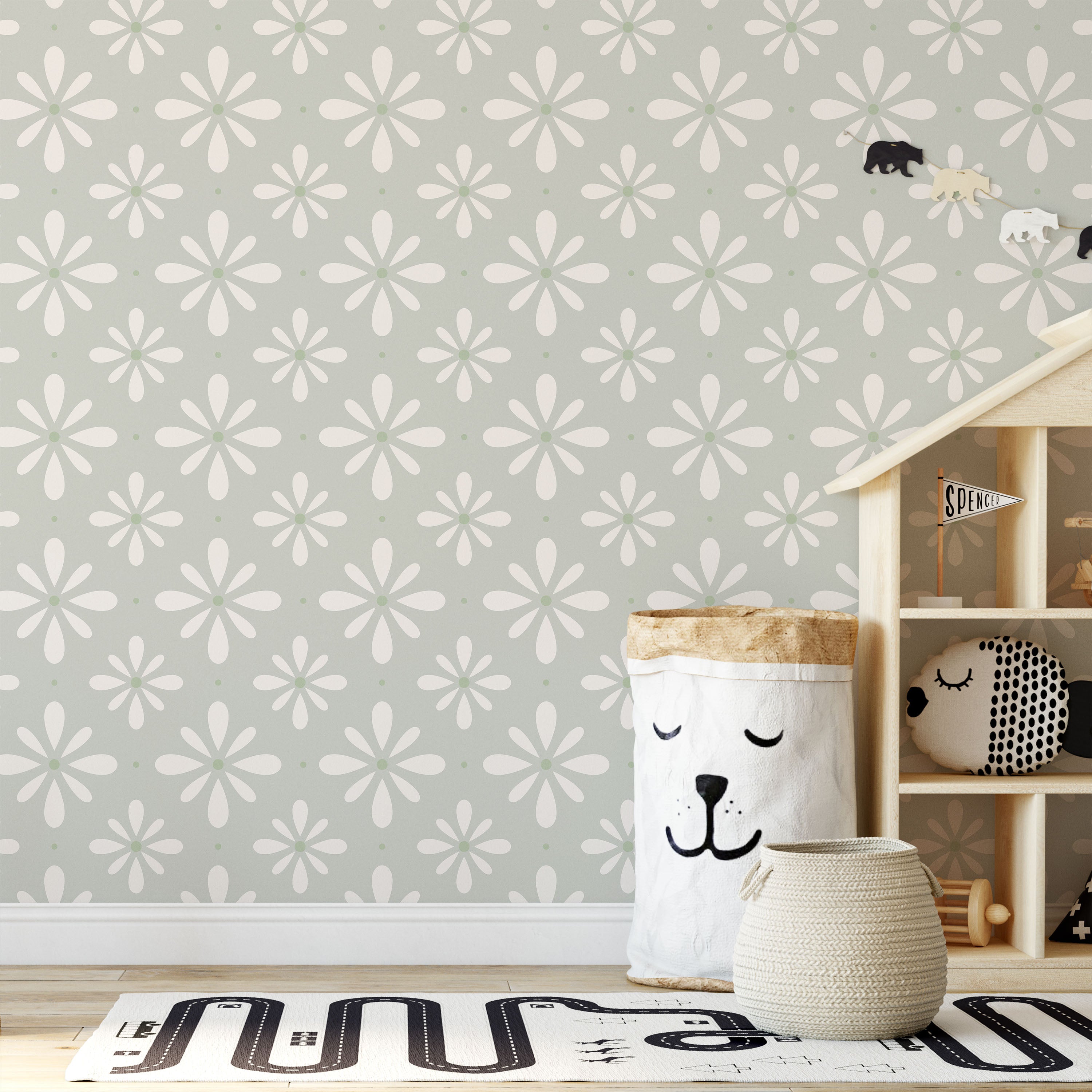 Pastel Blooms Peel and Stick Wallpaper, Removable Wallpaper, Traditional Wallpaper - Pale Sage | DeccoPrint