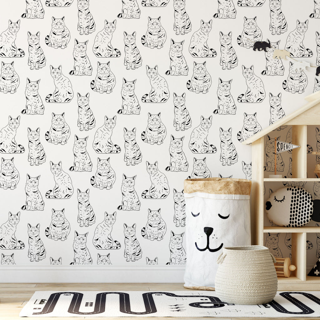 Those Cats Peel and Stick Wallpaper, Removable Wallpaper, Traditional Wallpaper - Black | DeccoPrint