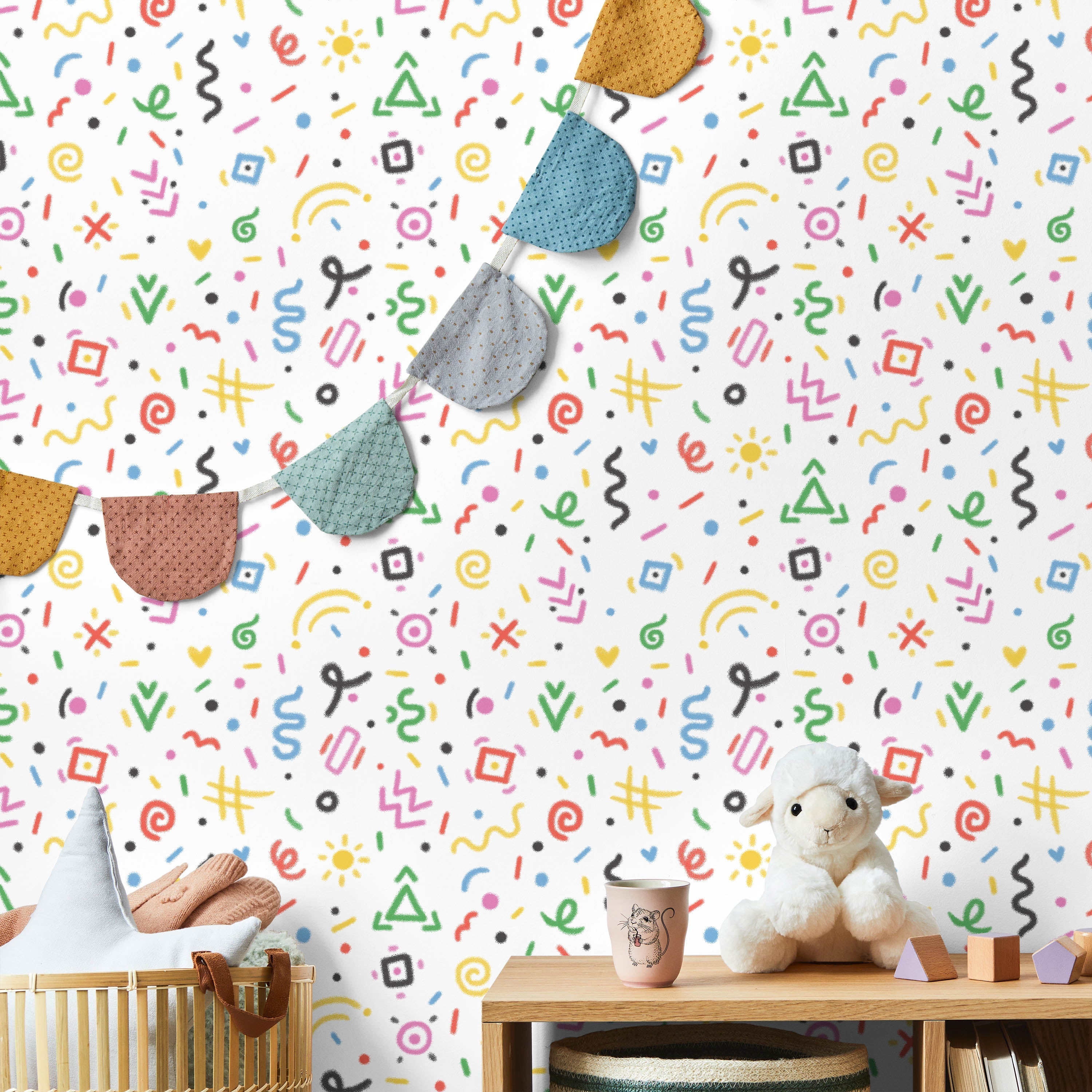 Chalk Doodles Peel and Stick Wallpaper, Removable Wallpaper, Traditional Wallpaper - Chalk White | DeccoPrint