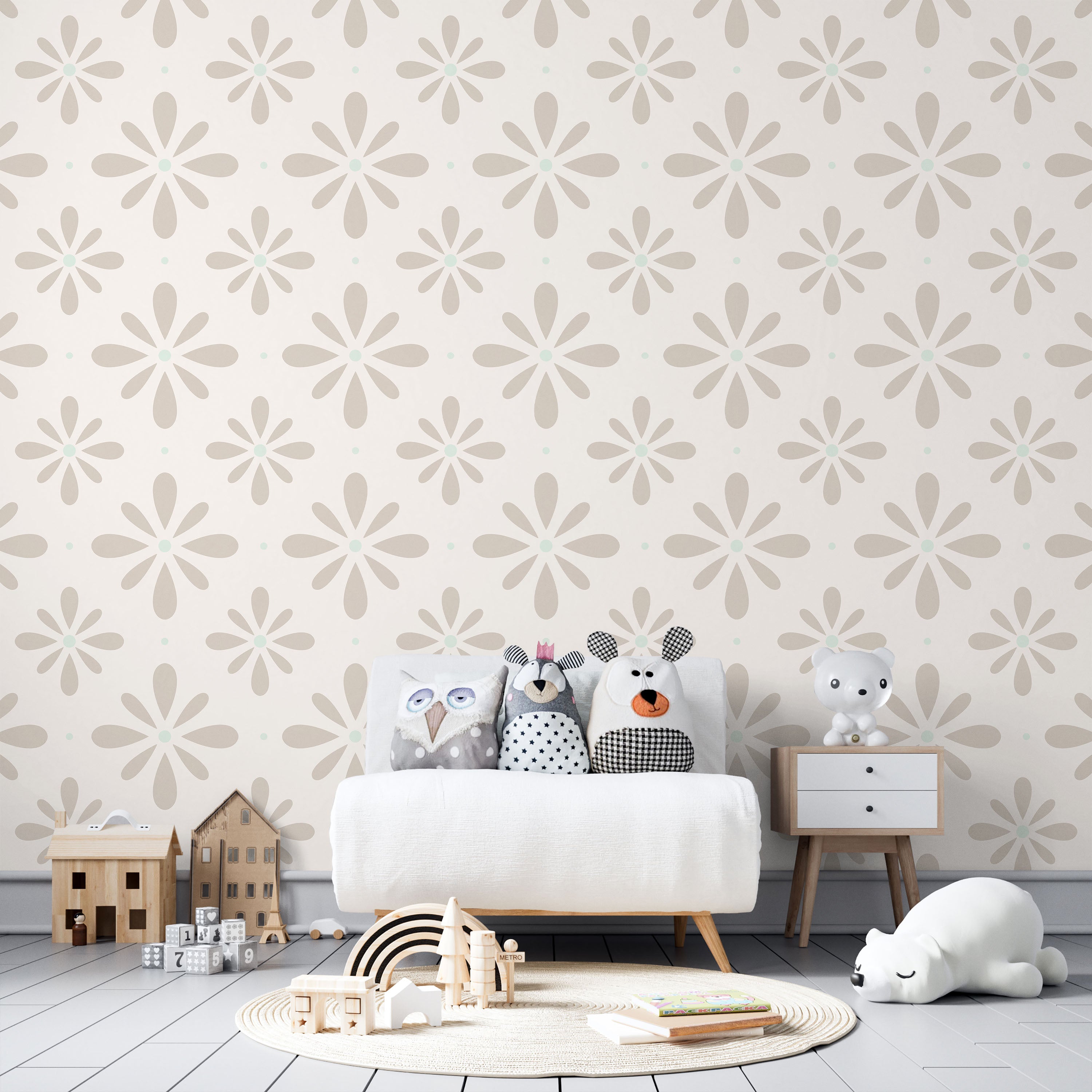 Pastel Blooms Peel and Stick Wallpaper, Removable Wallpaper, Traditional Wallpaper - Milk Beige | DeccoPrint