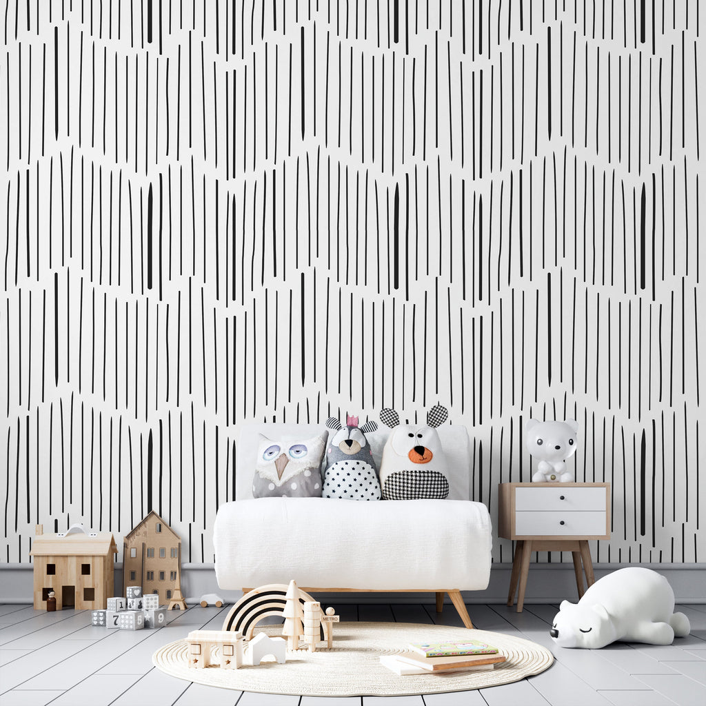 Monochrome Stripes Peel and Stick Wallpaper, Removable Wallpaper, Traditional Wallpaper | DeccoPrint