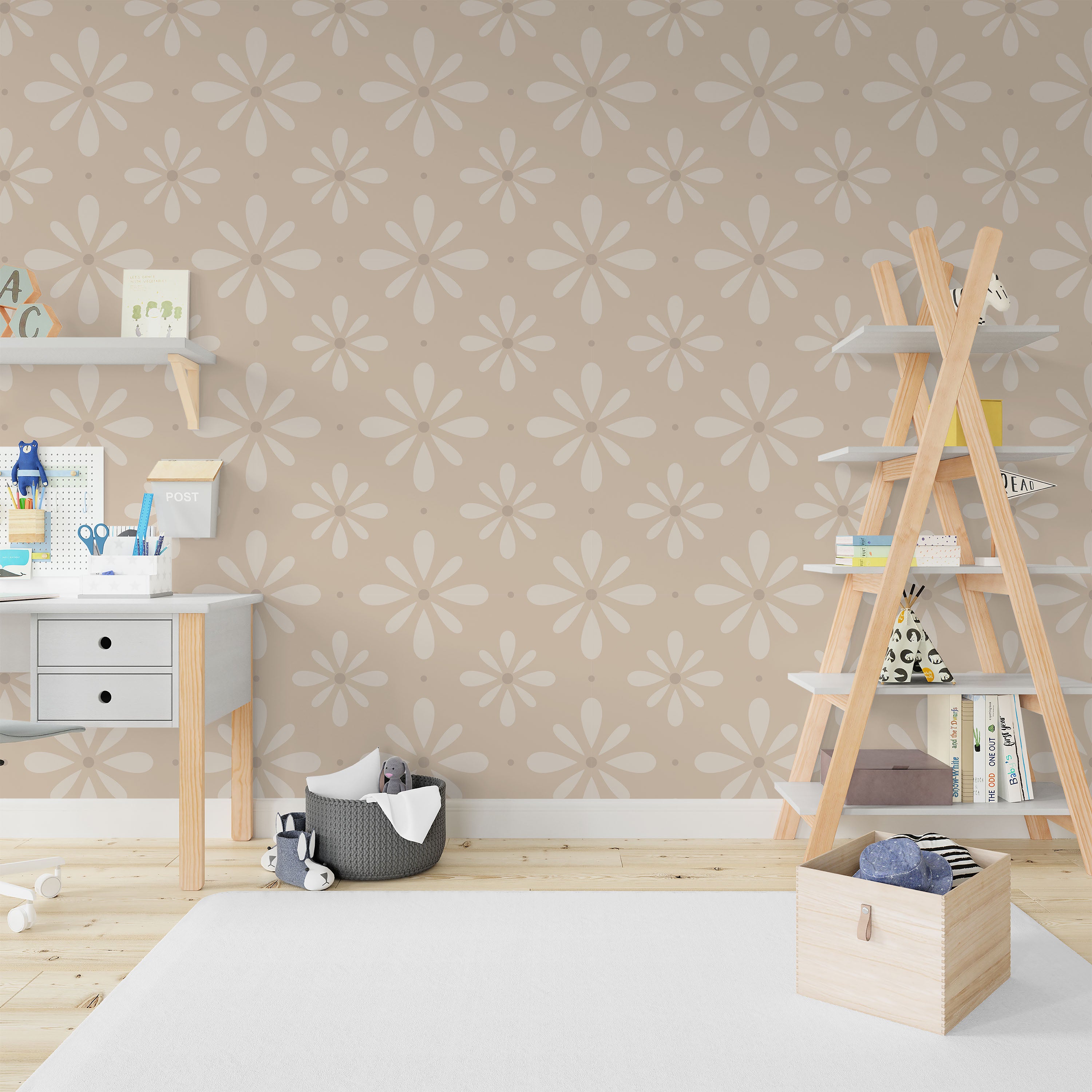 Pastel Blooms Peel and Stick Wallpaper, Removable Wallpaper, Traditional Wallpaper - Soft Brown | DeccoPrint
