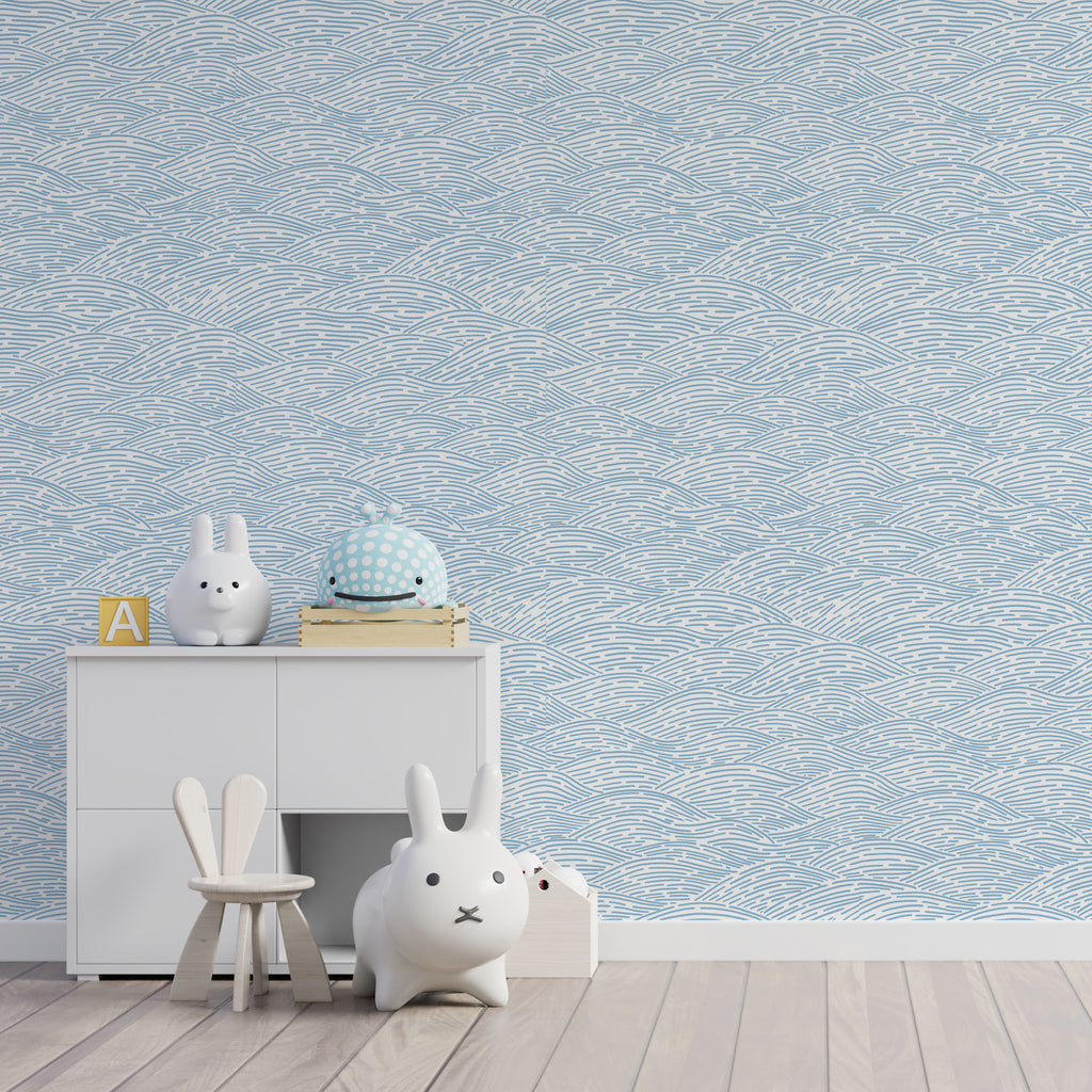 Calm Waves Peel and Stick Wallpaper, Removable Wallpaper, Traditional Wallpaper - Light Blue | DeccoPrint