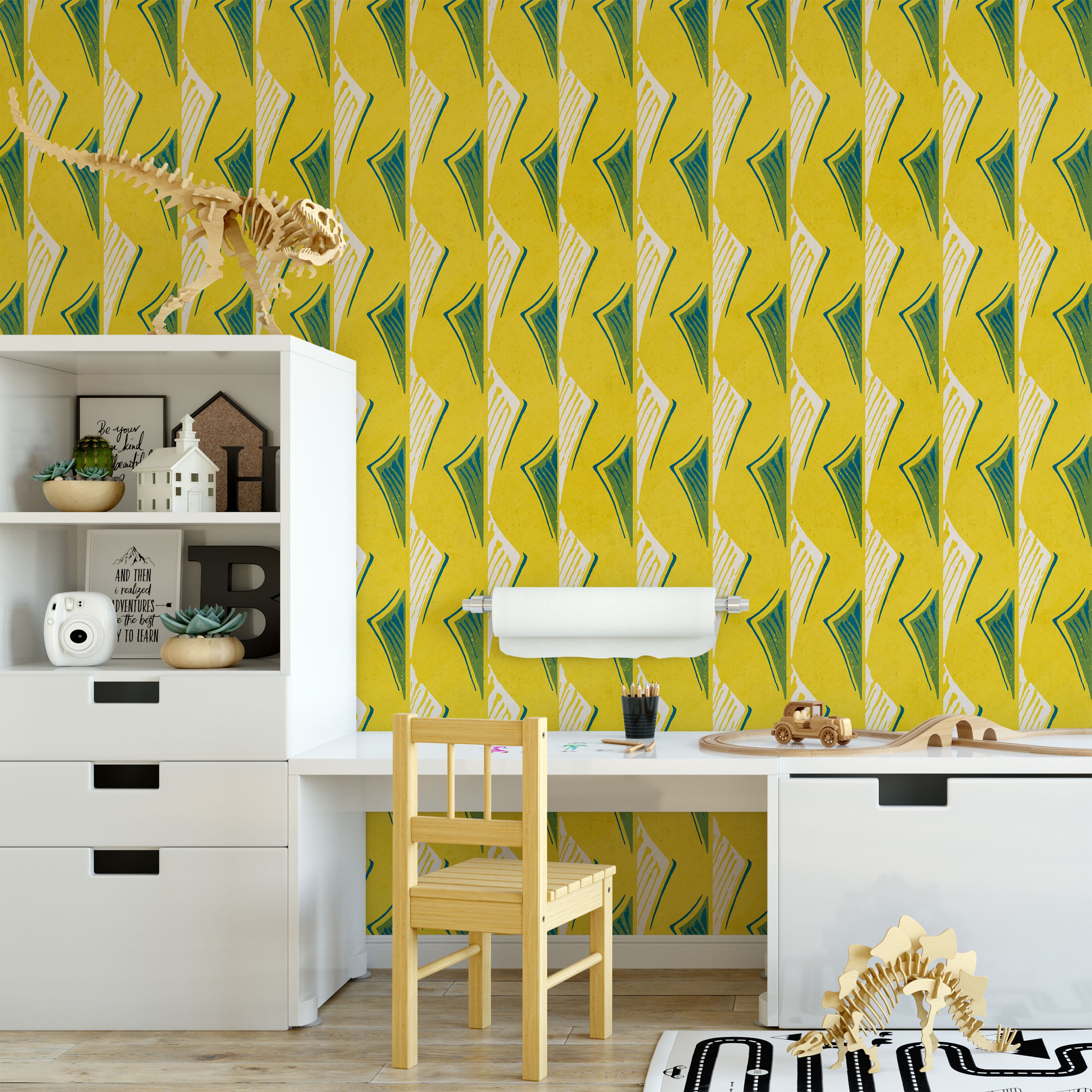 Furuya Korin x Dancing Fans Peel and Stick Wallpaper, Removable Wallpaper, Traditional Wallpaper - Bright Yellow | DeccoPrint