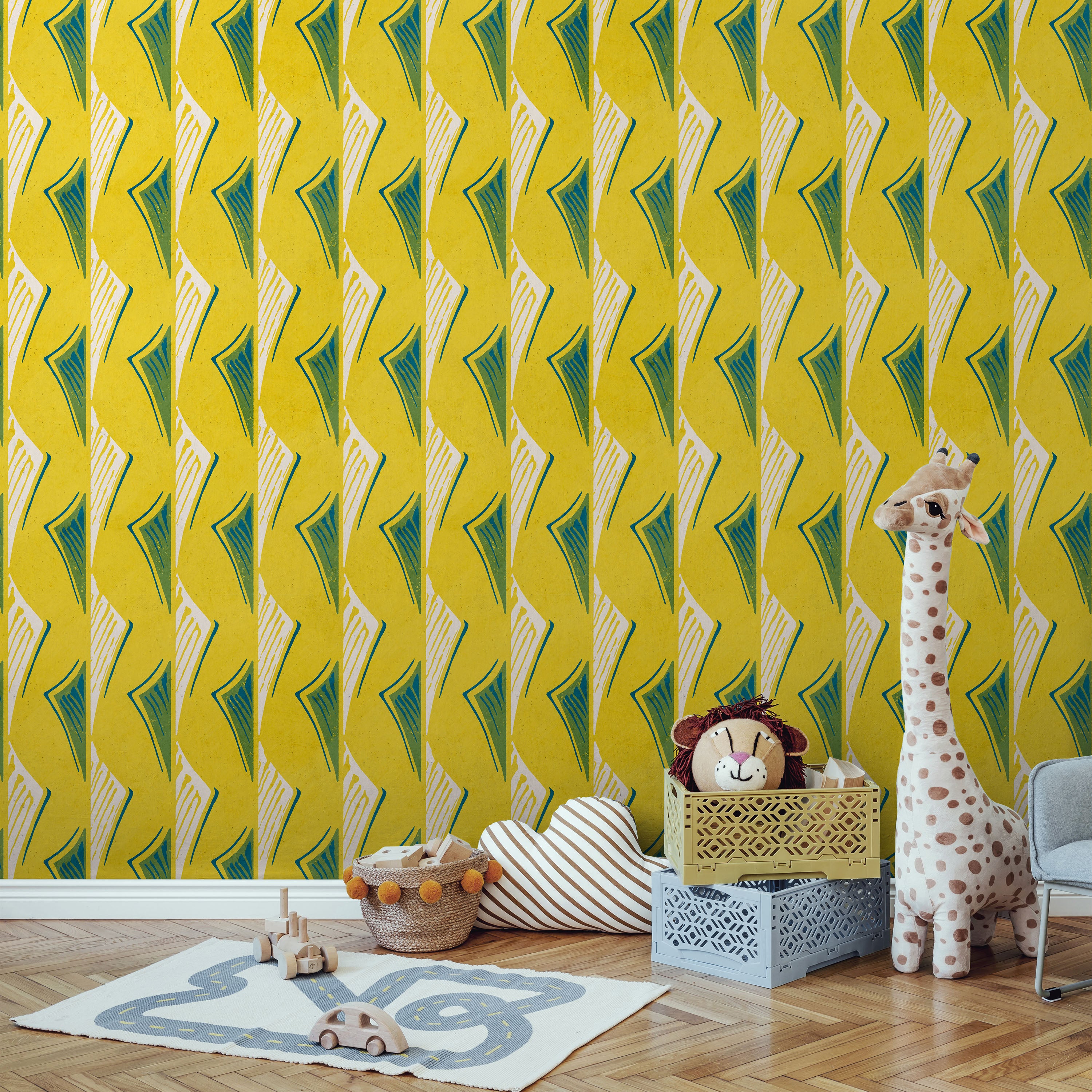 Furuya Korin x Dancing Fans Peel and Stick Wallpaper, Removable Wallpaper, Traditional Wallpaper - Bright Yellow | DeccoPrint