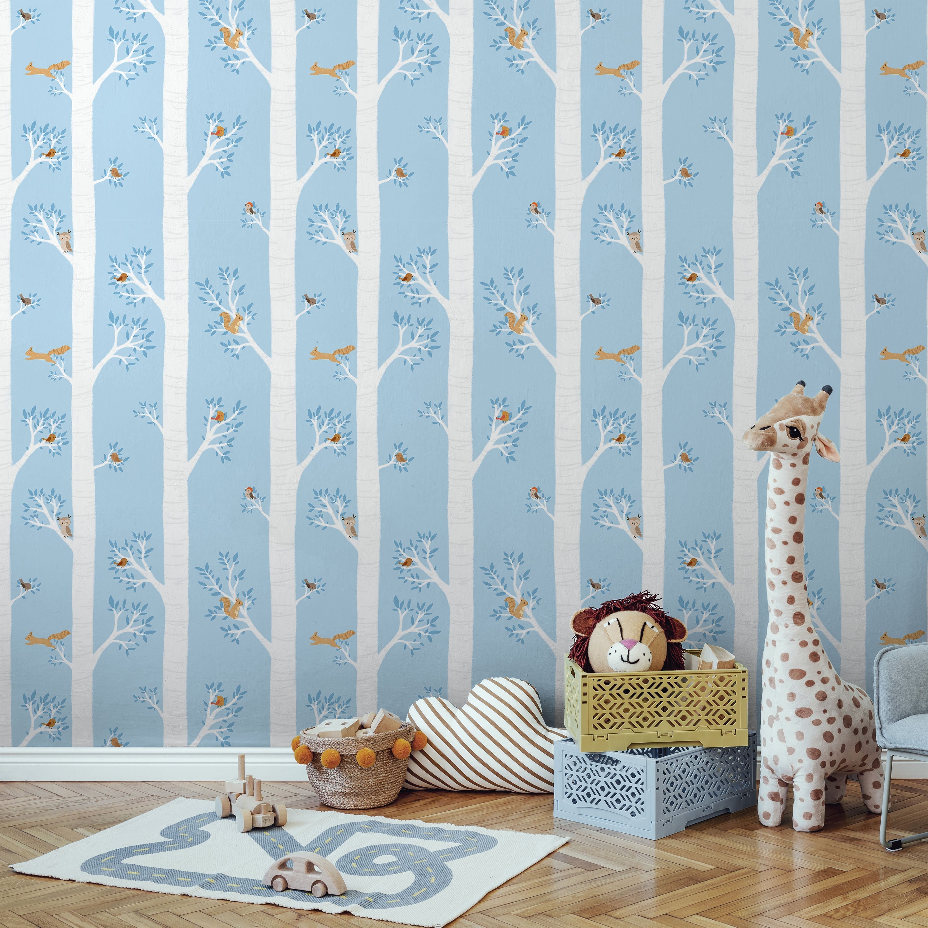 Treetop Tales Peel and Stick Wallpaper, Removable Wallpaper, Traditional Wallpaper - Light Blue | DeccoPrint