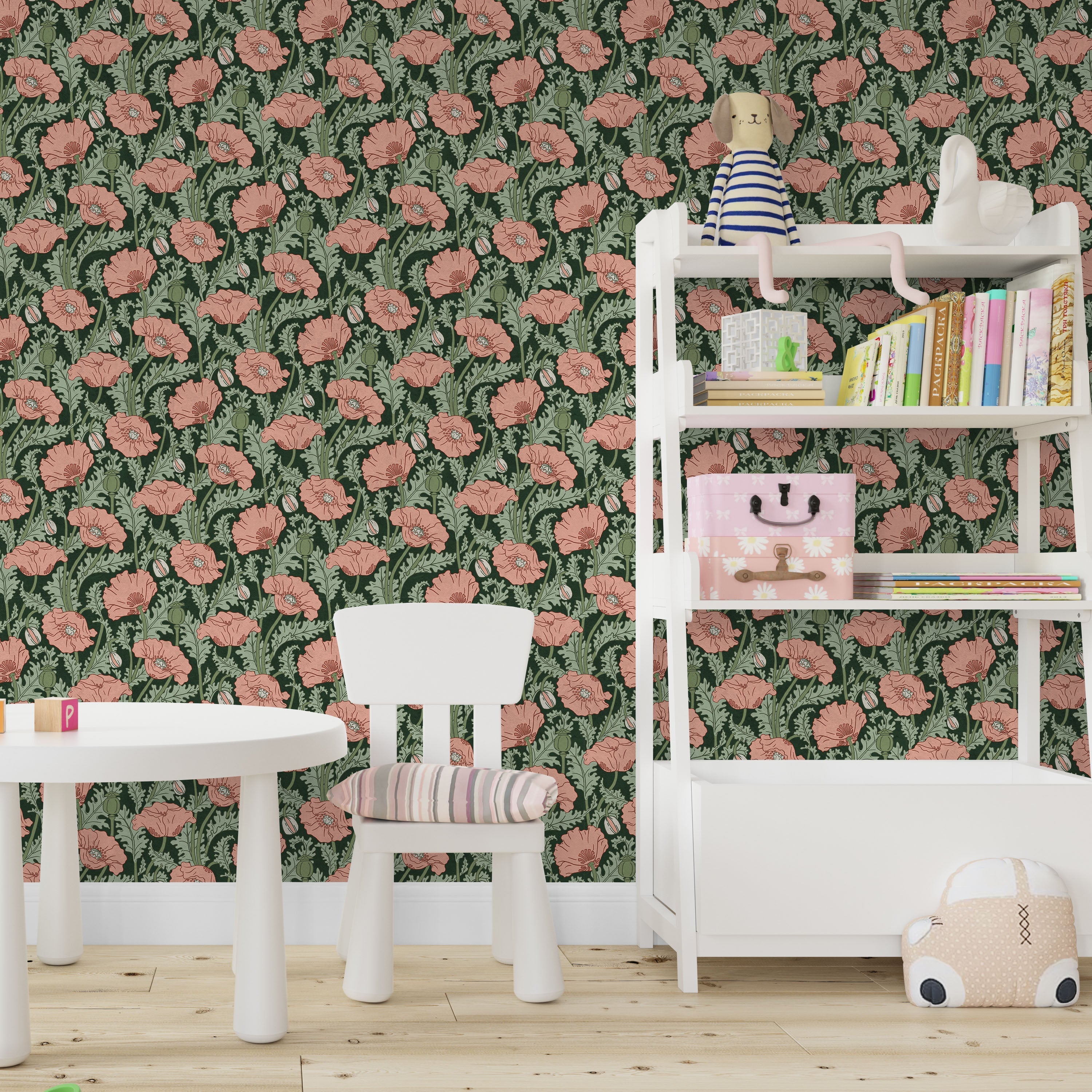 Maurice Pillard Verneuil x  Poppy Peel and Stick Wallpaper, Removable Wallpaper, Traditional Wallpaper - Dusty Pink | DeccoPrint