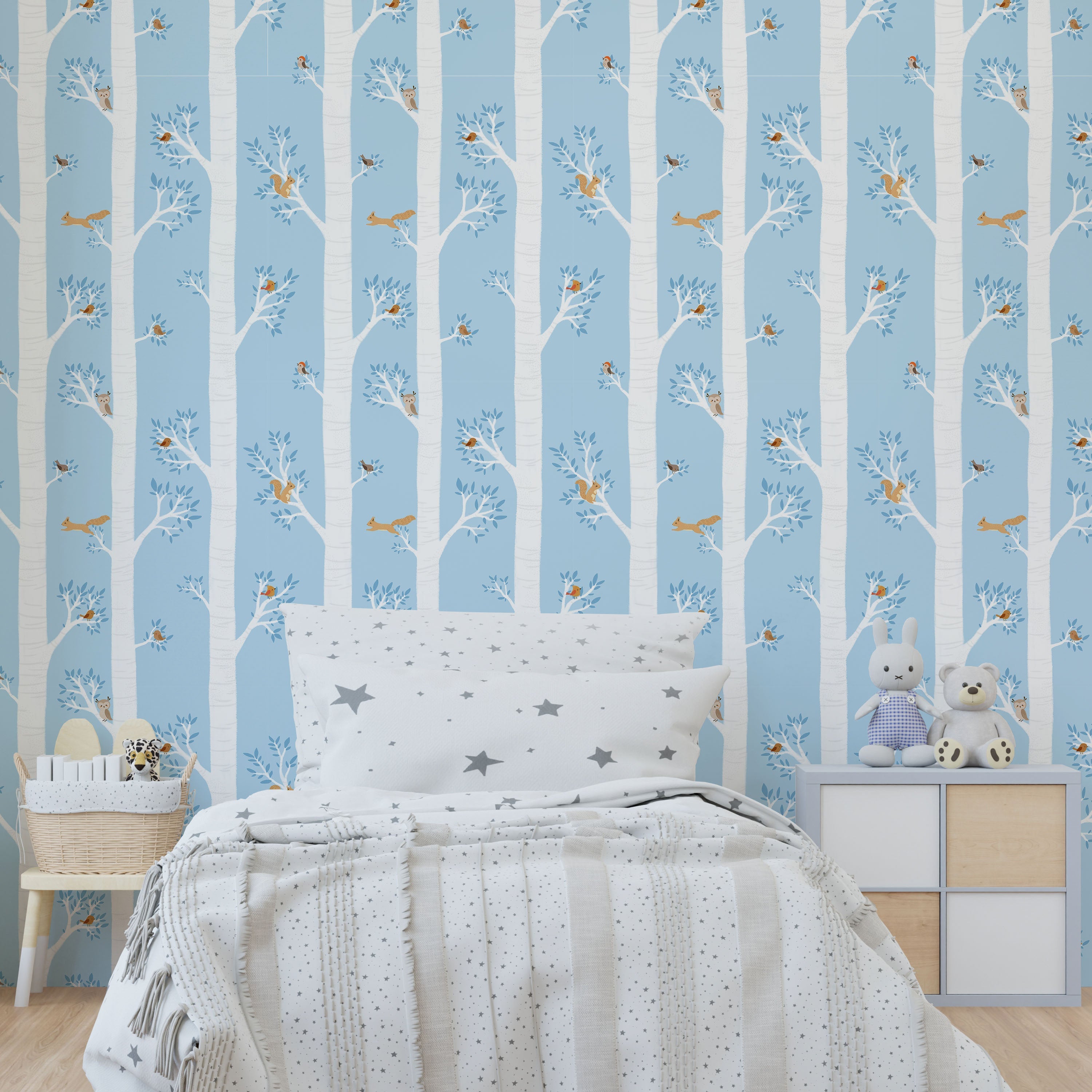 Treetop Tales Peel and Stick Wallpaper, Removable Wallpaper, Traditional Wallpaper - Light Blue | DeccoPrint