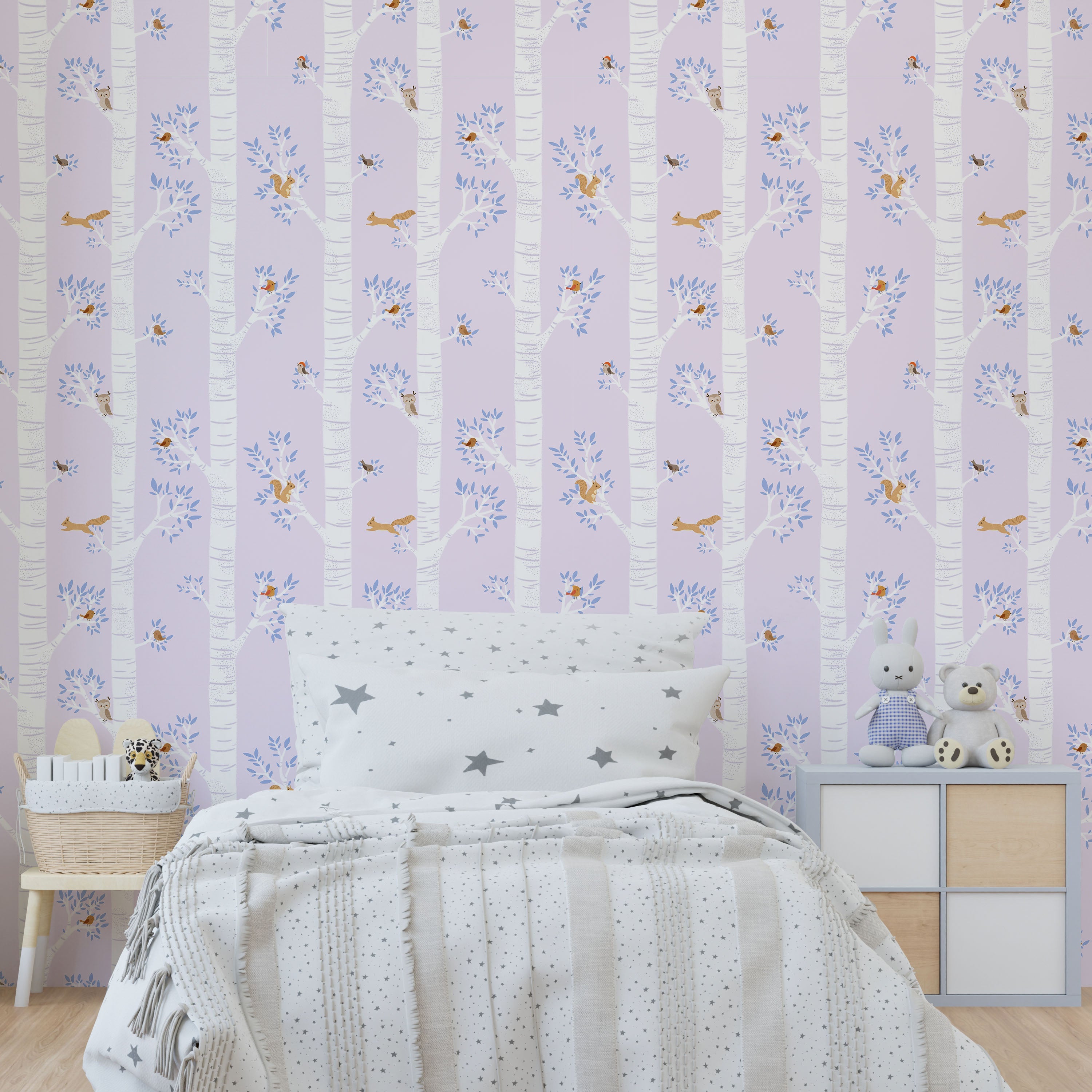 Treetop Tales Peel and Stick Wallpaper, Removable Wallpaper, Traditional Wallpaper - Soft Lilac | DeccoPrint