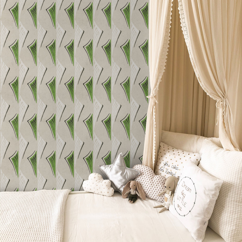 Furuya Korin x Dancing Fans Peel and Stick Wallpaper, Removable Wallpaper, Traditional Wallpaper - Dusty Green | DeccoPrint