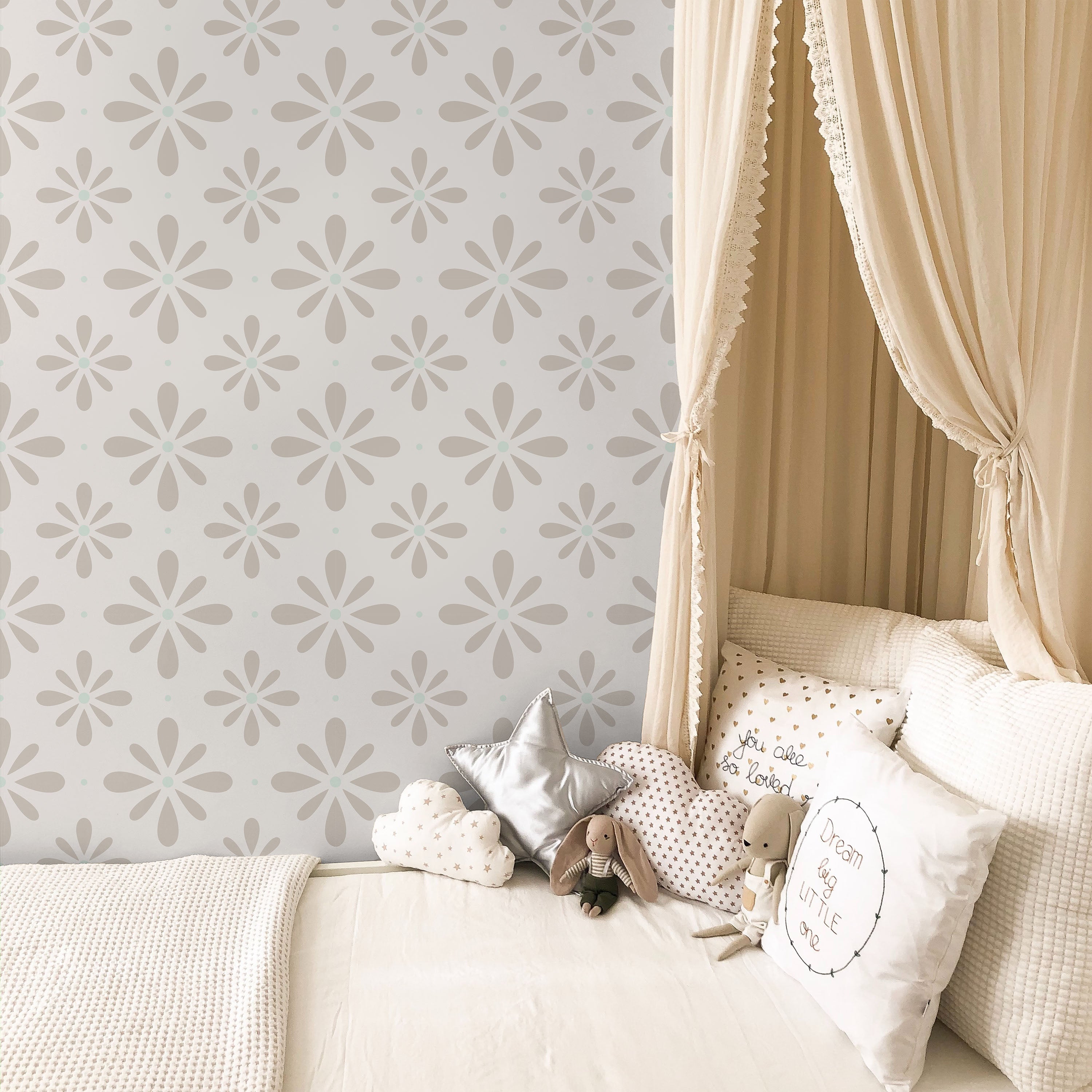 Pastel Blooms Peel and Stick Wallpaper, Removable Wallpaper, Traditional Wallpaper - Milk Beige | DeccoPrint